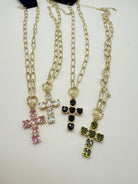 Colored Cross Necklace - Gold-310 Jewelry-Millenx Accessories, LLC.-Heathered Boho Boutique, Women's Fashion and Accessories in Palmetto, FL