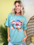 Tropical Hibiscus Sunset Graphic Tee-130 Graphic Tees-Heathered Boho-Heathered Boho Boutique, Women's Fashion and Accessories in Palmetto, FL