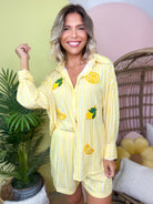 Lemon Twist Kathryn Button Up Top-120 LONG SLEEVE TOPS-SOUTHERN GRACE-Heathered Boho Boutique, Women's Fashion and Accessories in Palmetto, FL