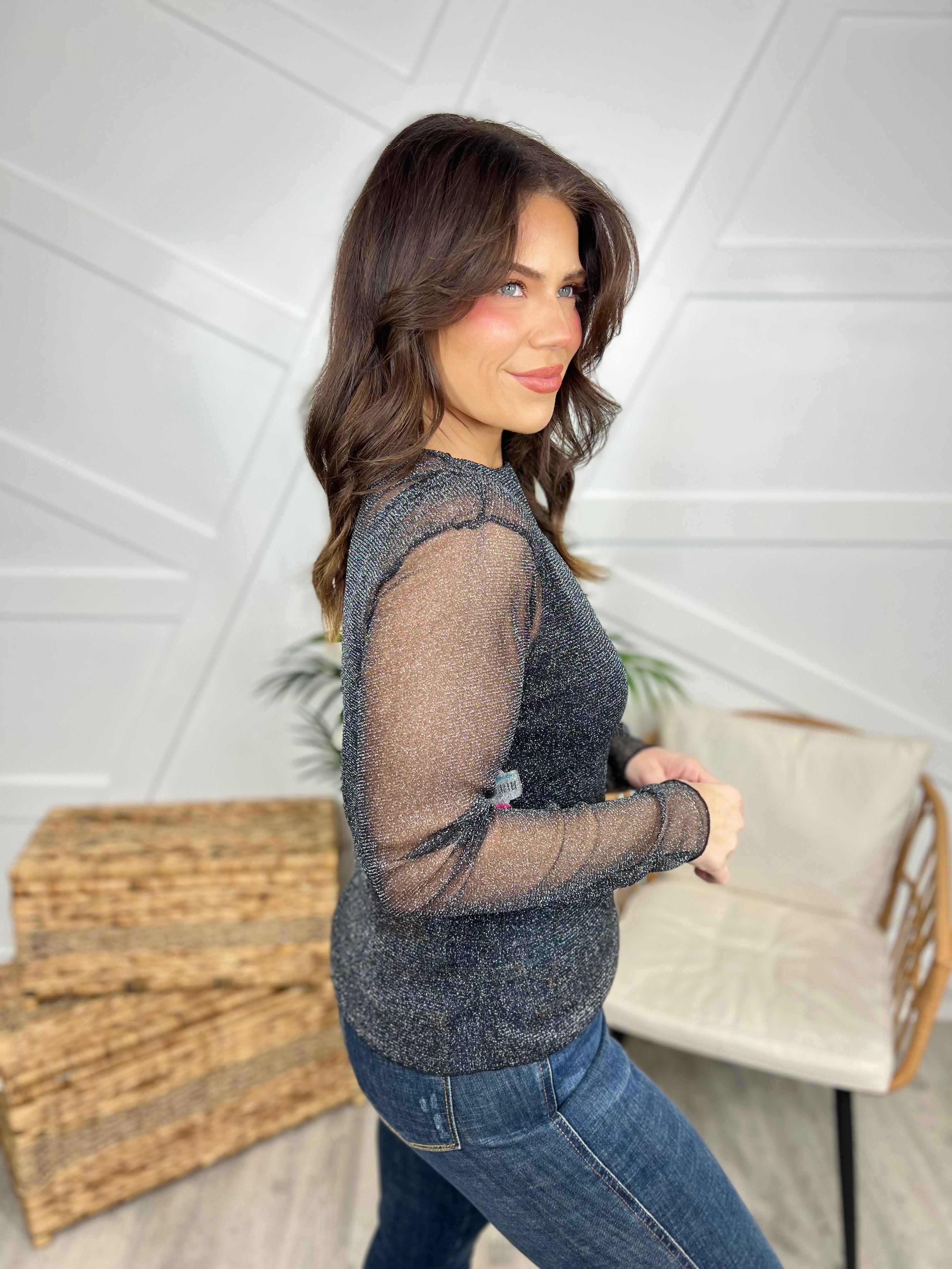 Dazzling Mesh Top-120 Long Sleeve Tops-Davi & Dani-Heathered Boho Boutique, Women's Fashion and Accessories in Palmetto, FL