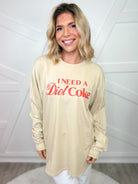 Need A Diet Coke Graphic Long Sleeve-130 Graphic Tees-Heathered Boho-Heathered Boho Boutique, Women's Fashion and Accessories in Palmetto, FL