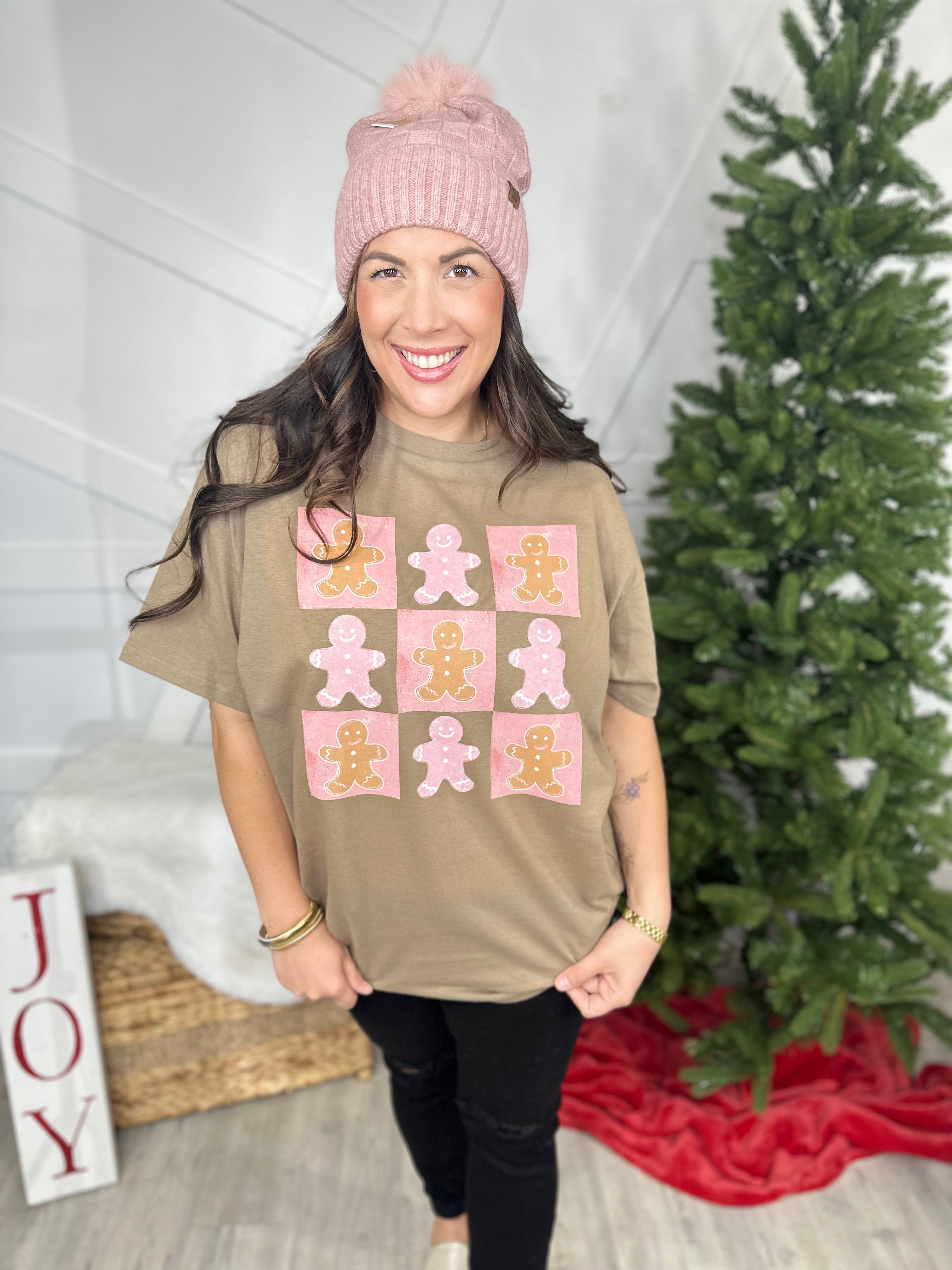 Checkered Gingerbread Graphic Tee-130 Graphic Tees-Heathered Boho-Heathered Boho Boutique, Women's Fashion and Accessories in Palmetto, FL