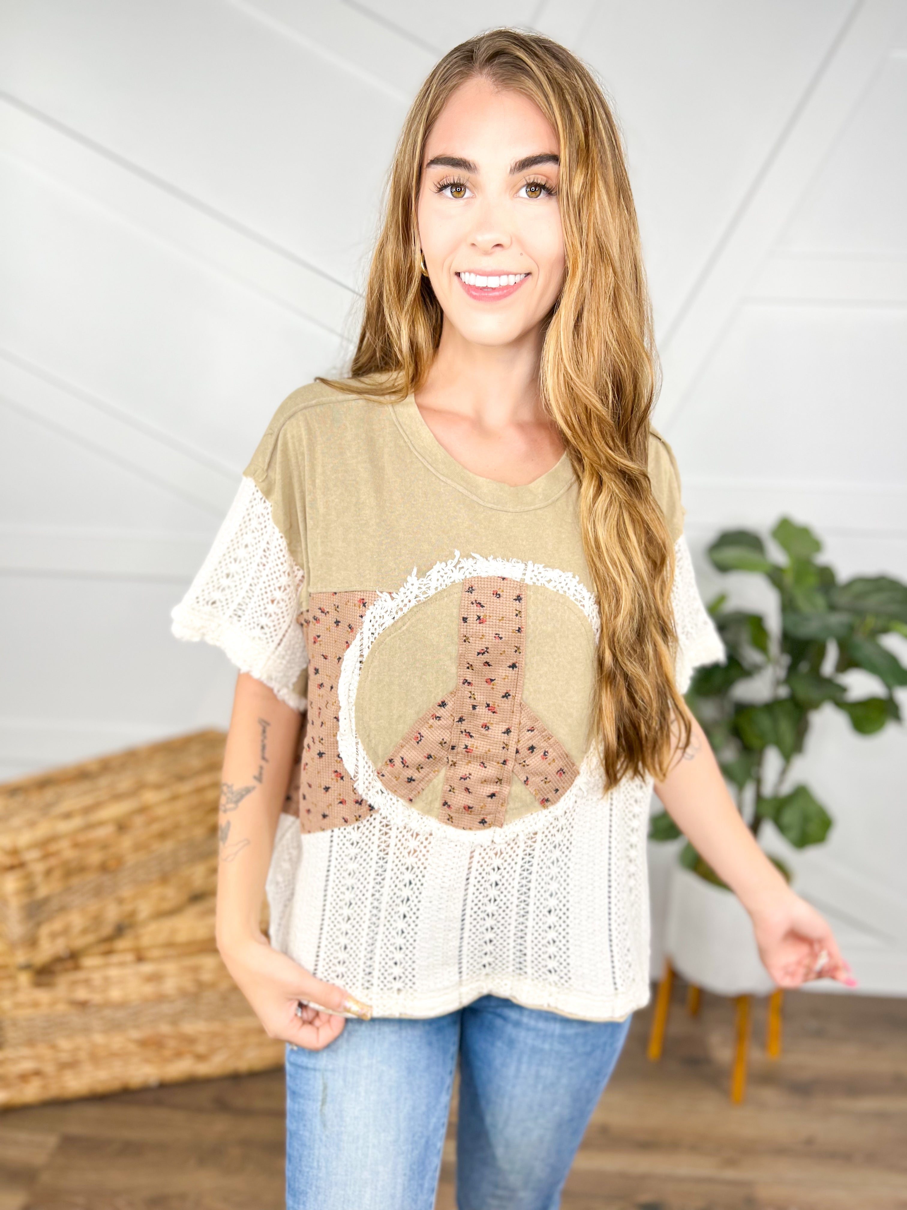 Peace Be With You Top-110 Short Sleeve Top-POL-Heathered Boho Boutique, Women's Fashion and Accessories in Palmetto, FL