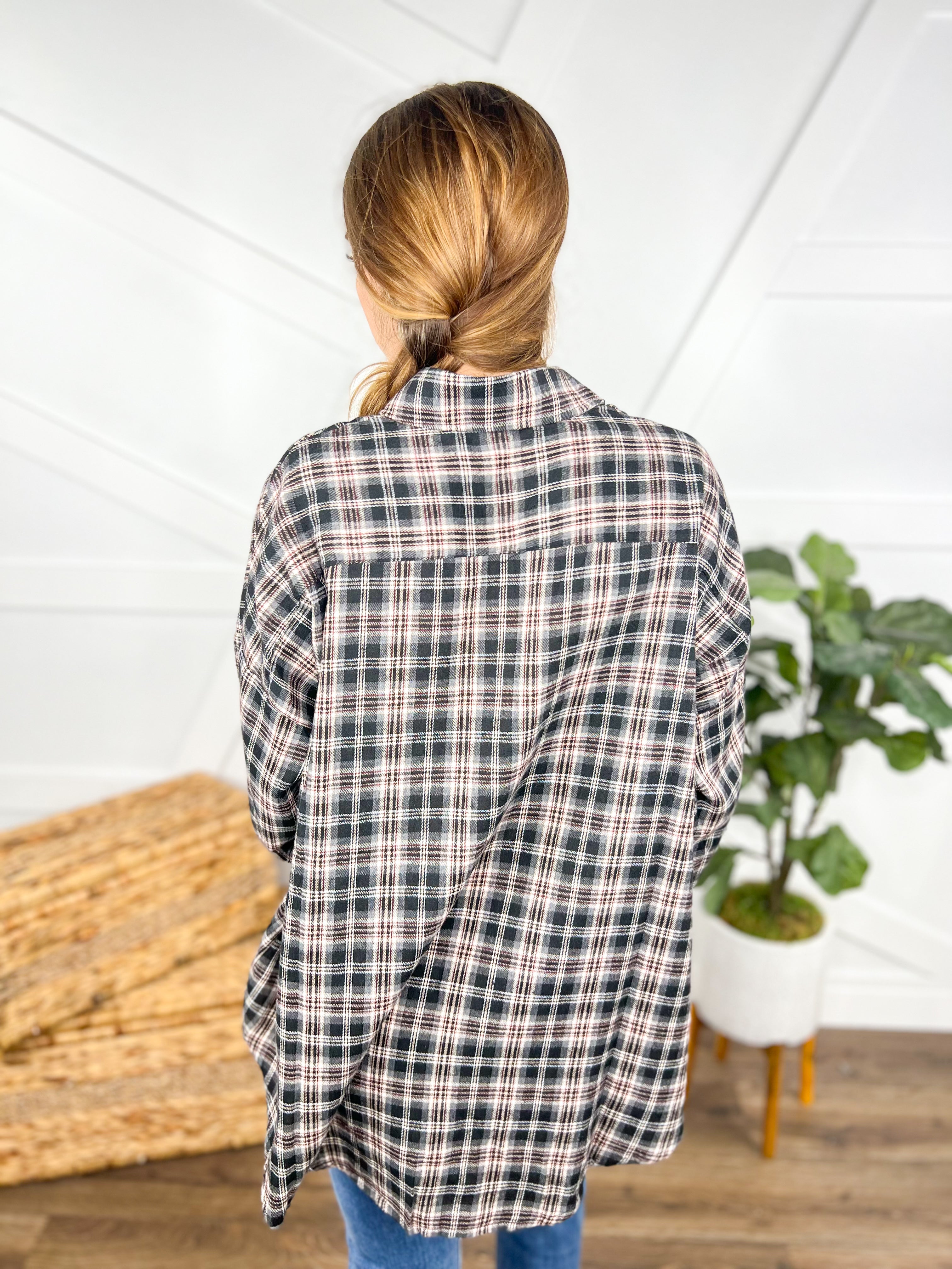 Weekend Fun Flannel Top-120 Long Sleeve Tops-Adora-Heathered Boho Boutique, Women's Fashion and Accessories in Palmetto, FL