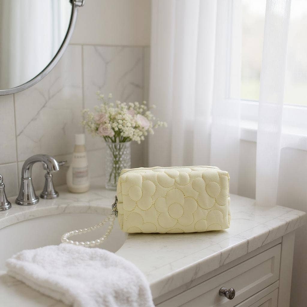 Solid Color Quilted Fabric Makeup Pouch-340 Other Accessories-TAPA fashion-Heathered Boho Boutique, Women's Fashion and Accessories in Palmetto, FL