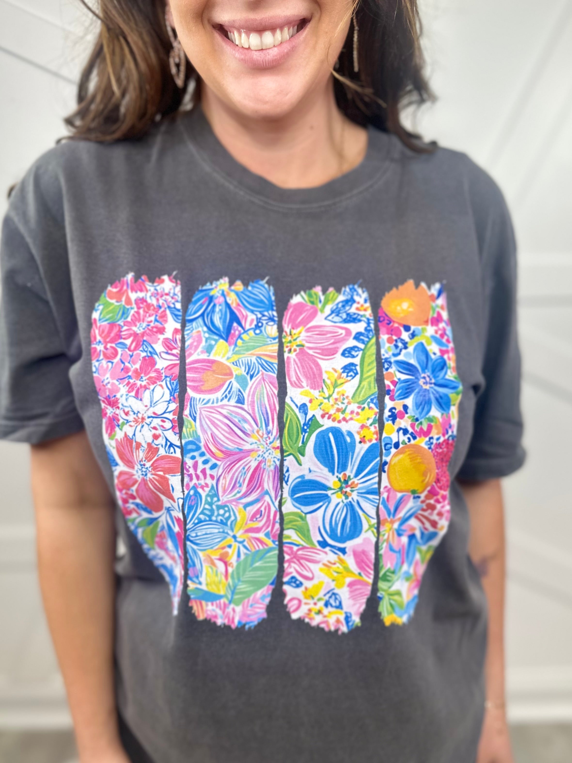 Boho Citrus Flower Graphic Tee - Pepper-130 Graphic Tees-Heathered Boho-Heathered Boho Boutique, Women's Fashion and Accessories in Palmetto, FL