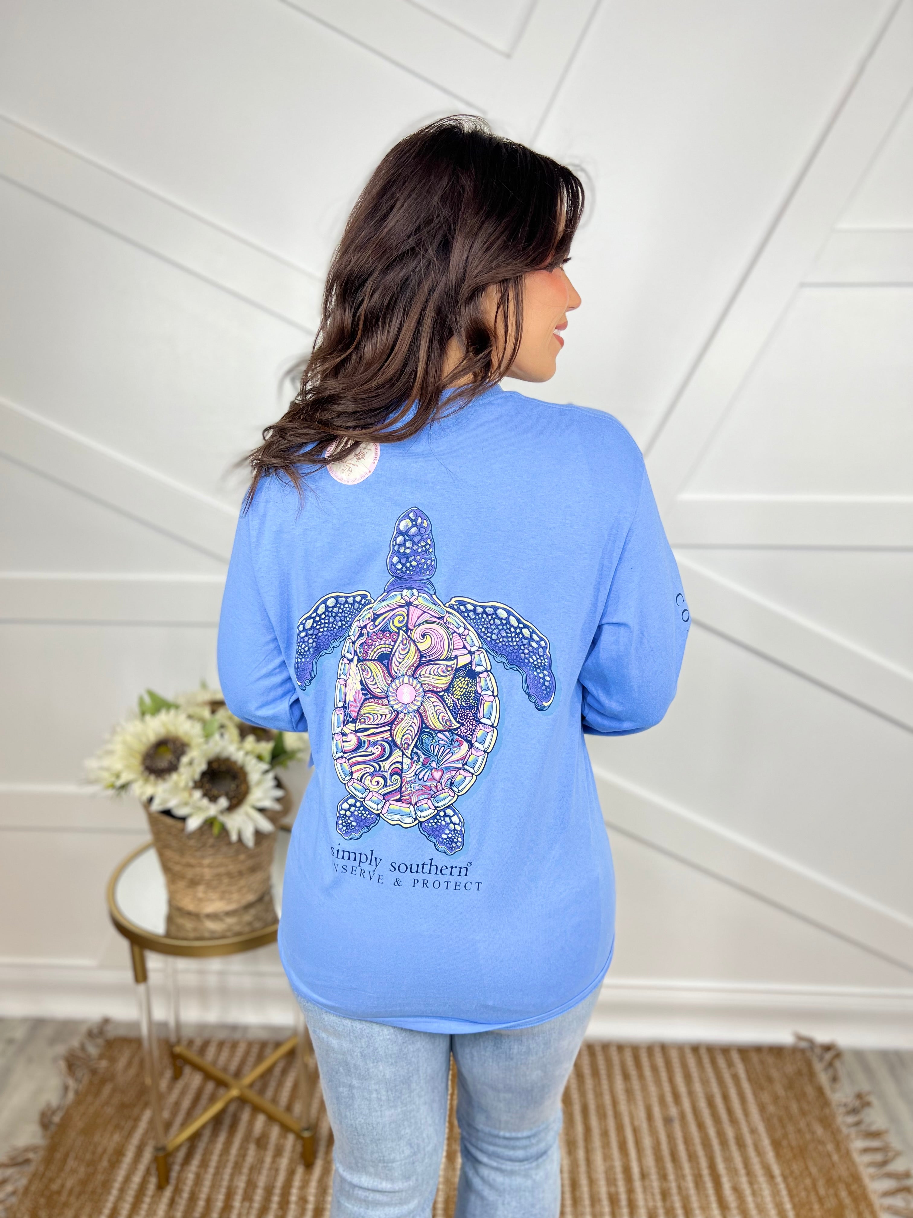 Mandala Turtle Long Sleeve Graphic-120 Long Sleeve Tops-Simply Southern-Heathered Boho Boutique, Women's Fashion and Accessories in Palmetto, FL