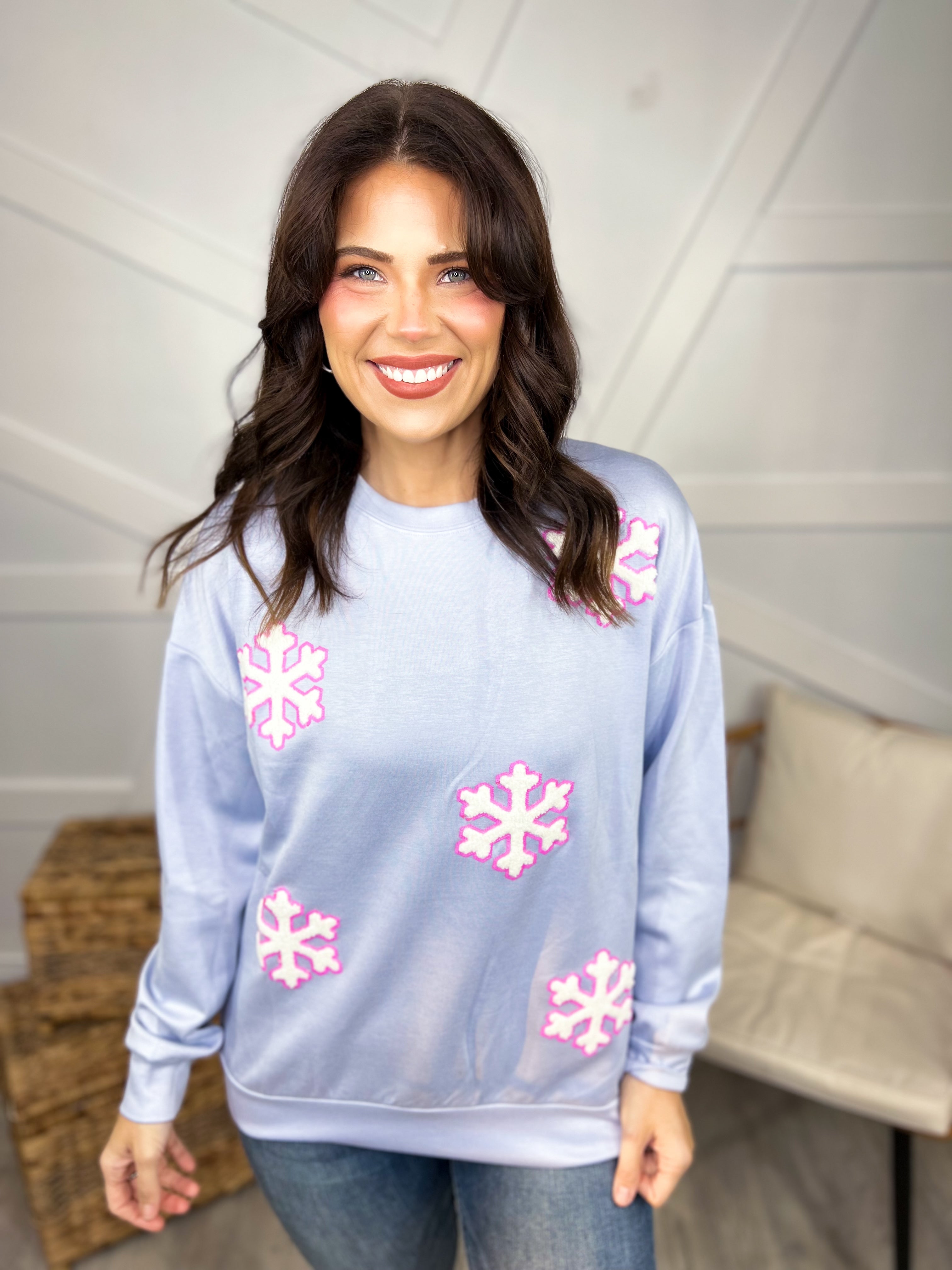 Falling Snowflakes Pullover-120 Long Sleeve Tops-Jess Lea-Heathered Boho Boutique, Women's Fashion and Accessories in Palmetto, FL