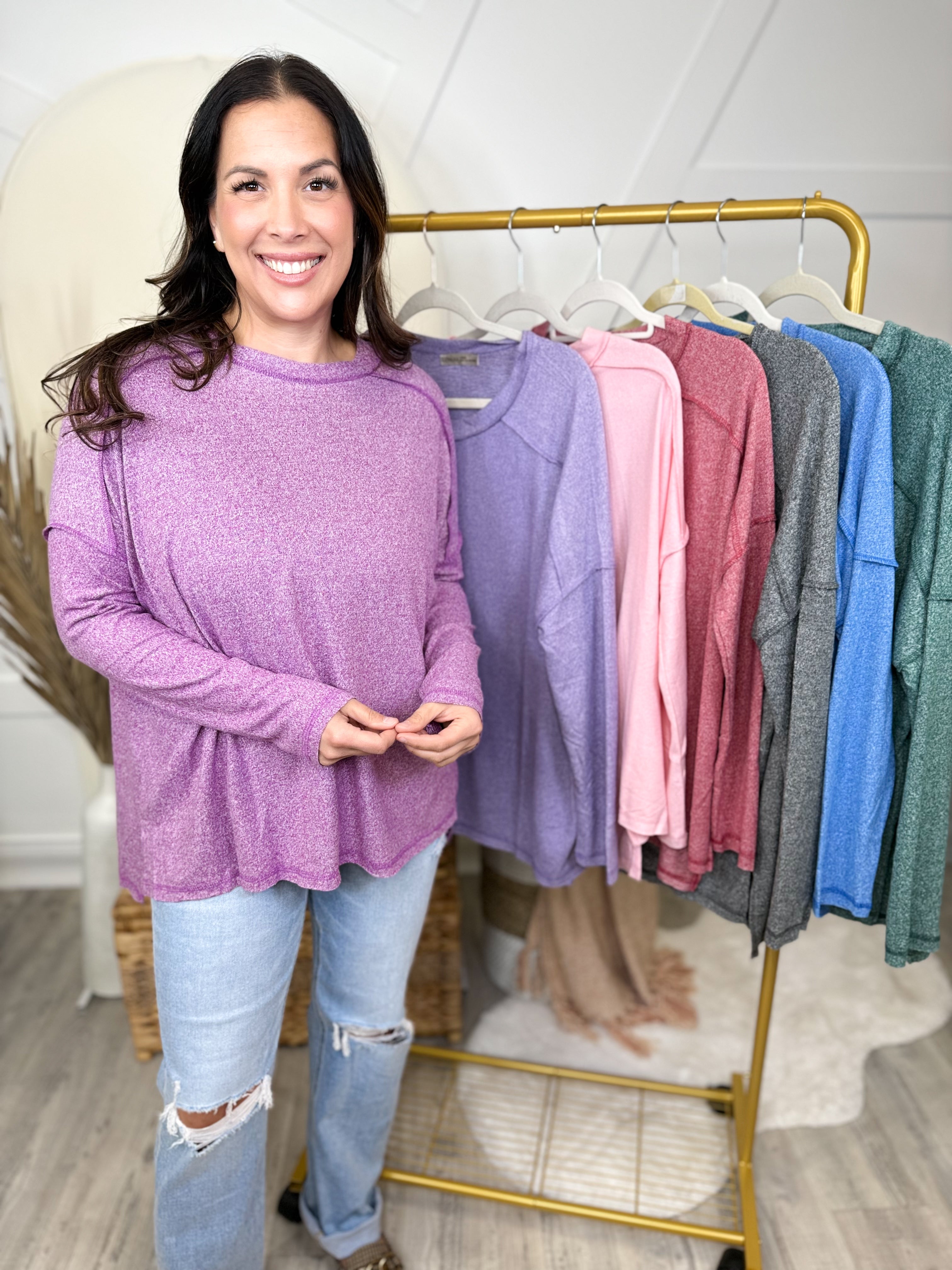 Chit Chat Top-120 LONG SLEEVE TOPS-ZENANA-Heathered Boho Boutique, Women's Fashion and Accessories in Palmetto, FL