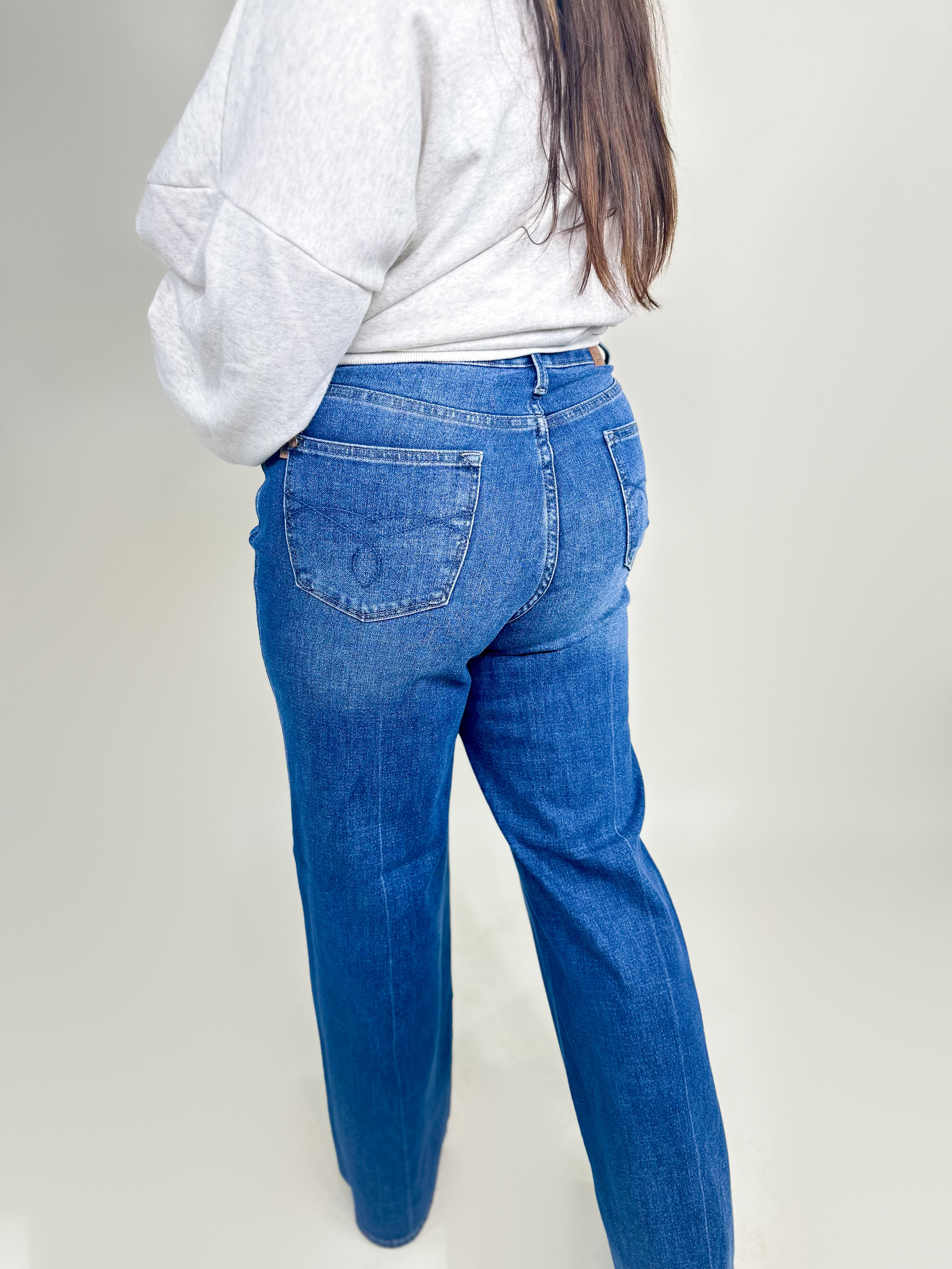 Retro TUMMY CONTROL Wide Legs by Judy Blue-190 Jeans-Judy Blue-Heathered Boho Boutique, Women's Fashion and Accessories in Palmetto, FL