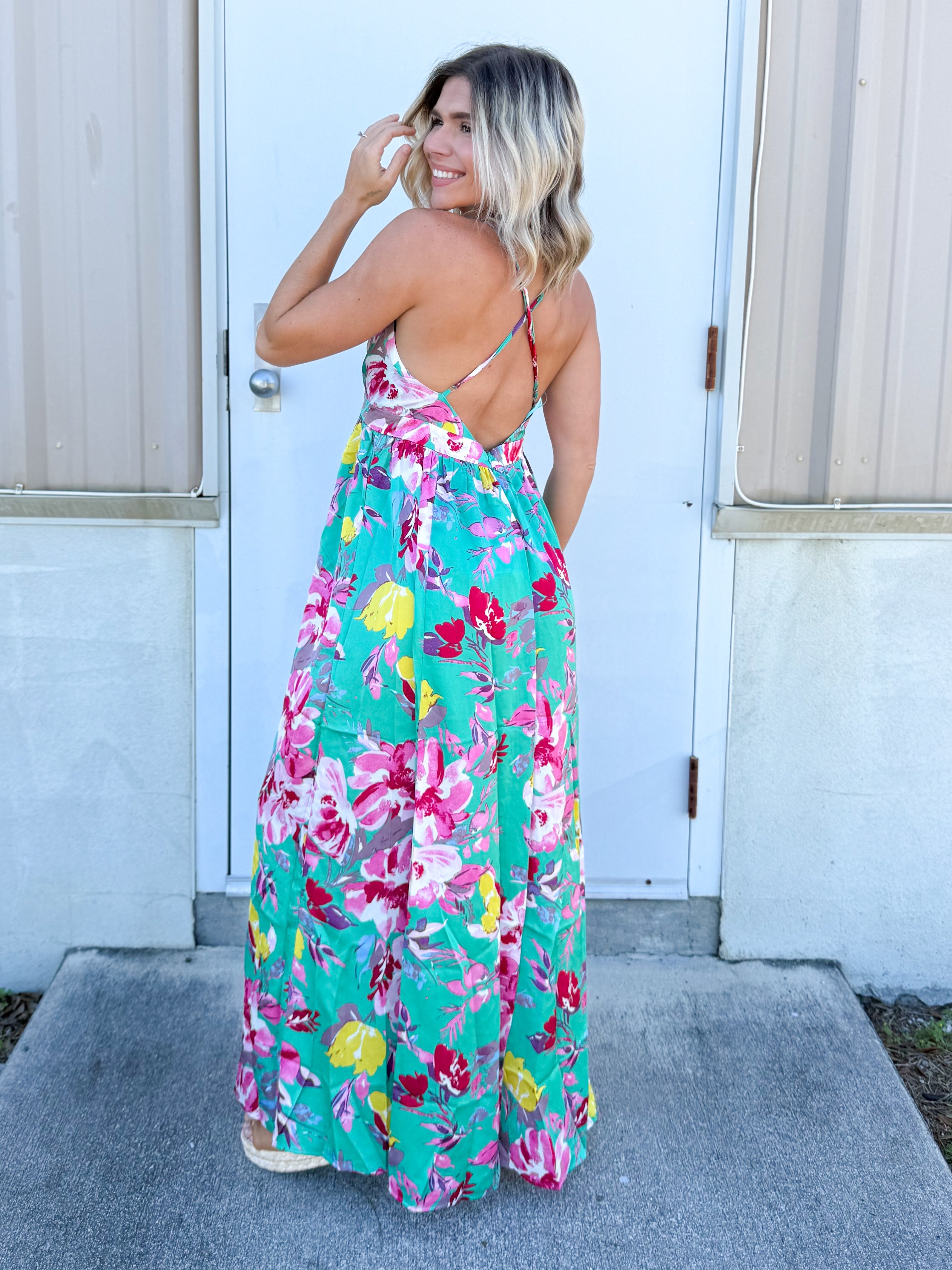 Tropical Bloom Maxi Dress-230 DRESSES/JUMPSUITS/ROMPERS-POLAGRAM-Heathered Boho Boutique, Women's Fashion and Accessories in Palmetto, FL