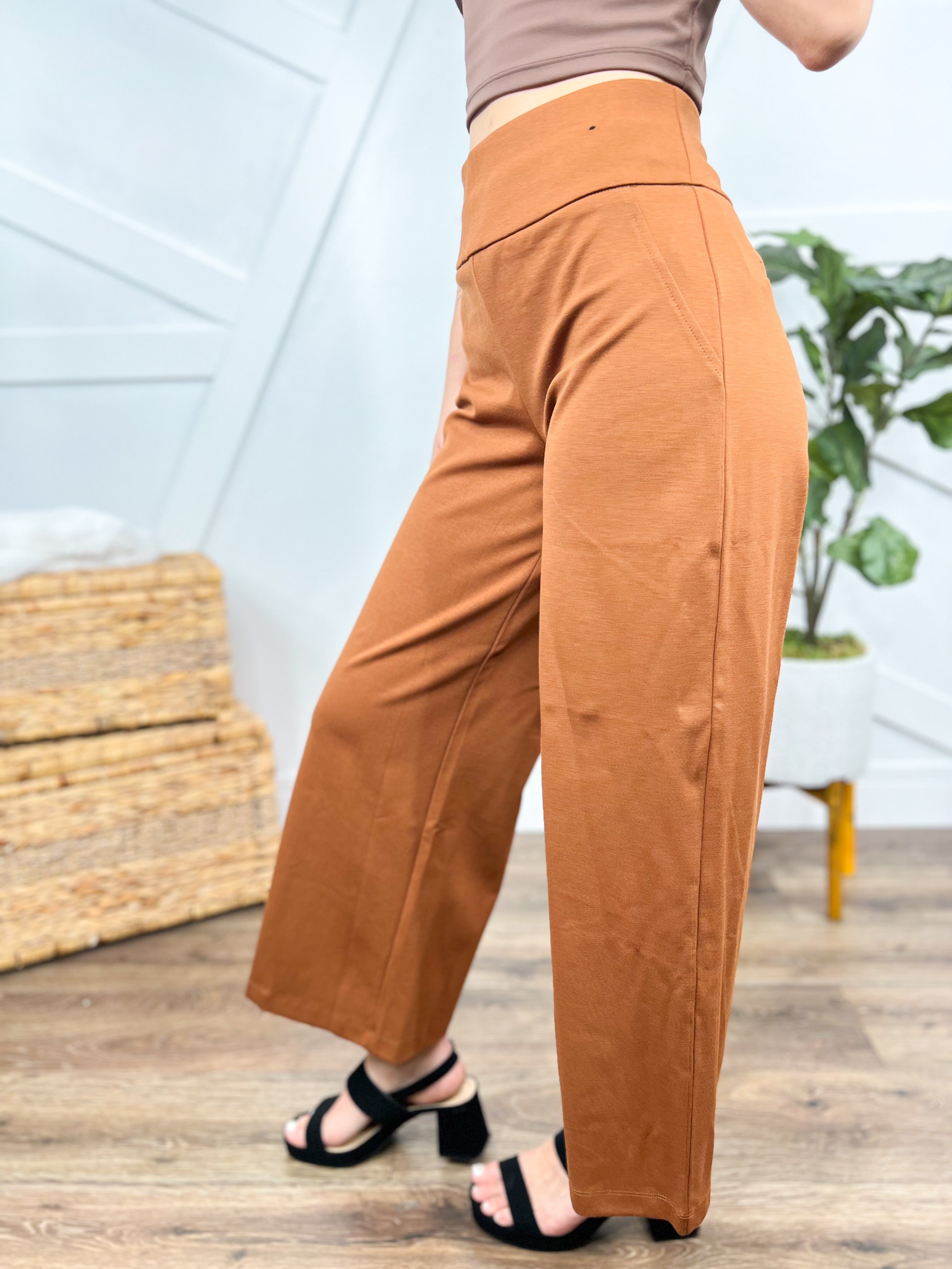 Office Day Trip Wide Leg Cropped Pants- Rust-150 PANTS-DEAR SCARLETT-Heathered Boho Boutique, Women's Fashion and Accessories in Palmetto, FL