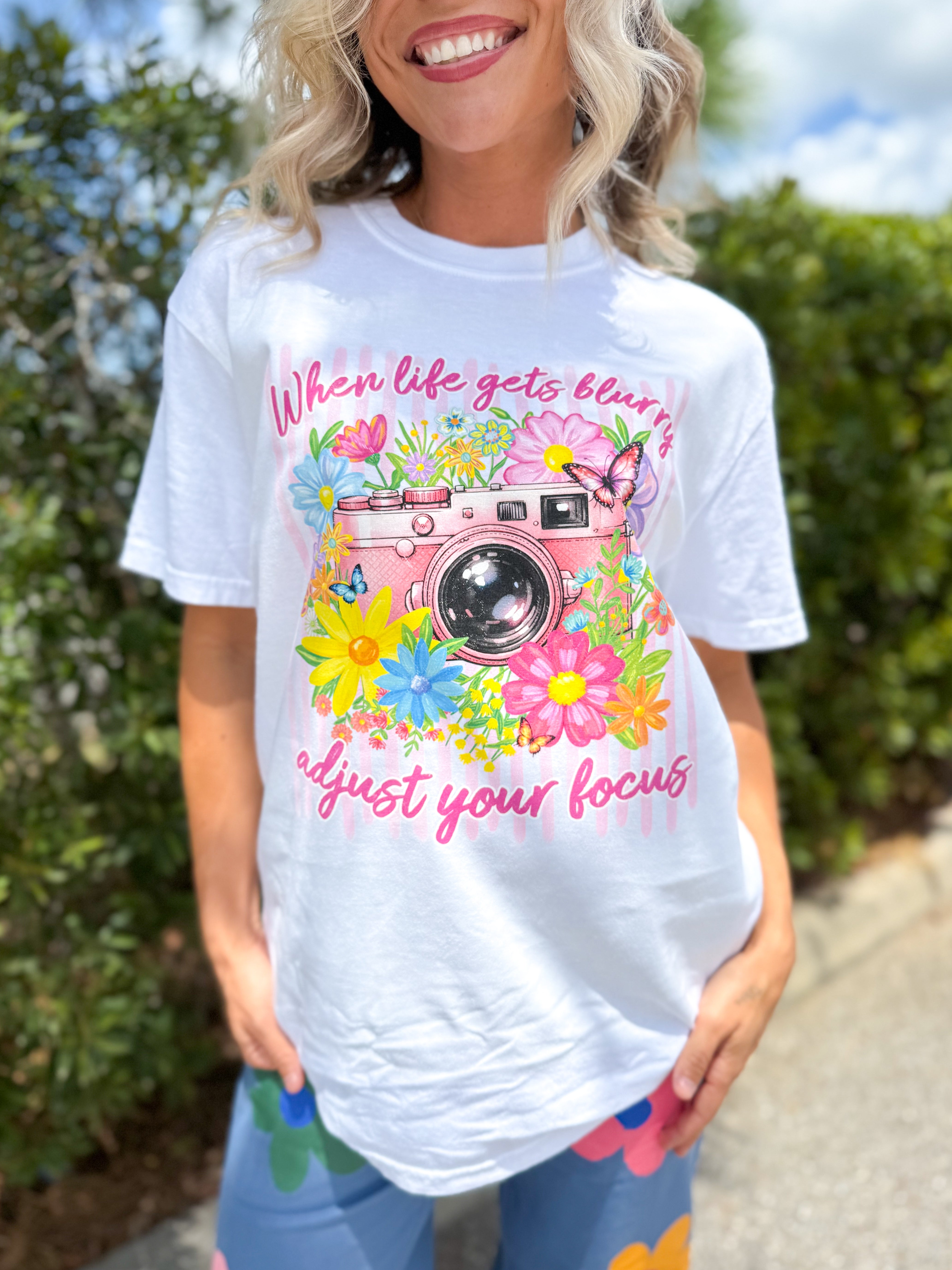 Camera & Wildflowers Graphic Tee-130 Graphic Tees-Heathered Boho-Heathered Boho Boutique, Women's Fashion and Accessories in Palmetto, FL