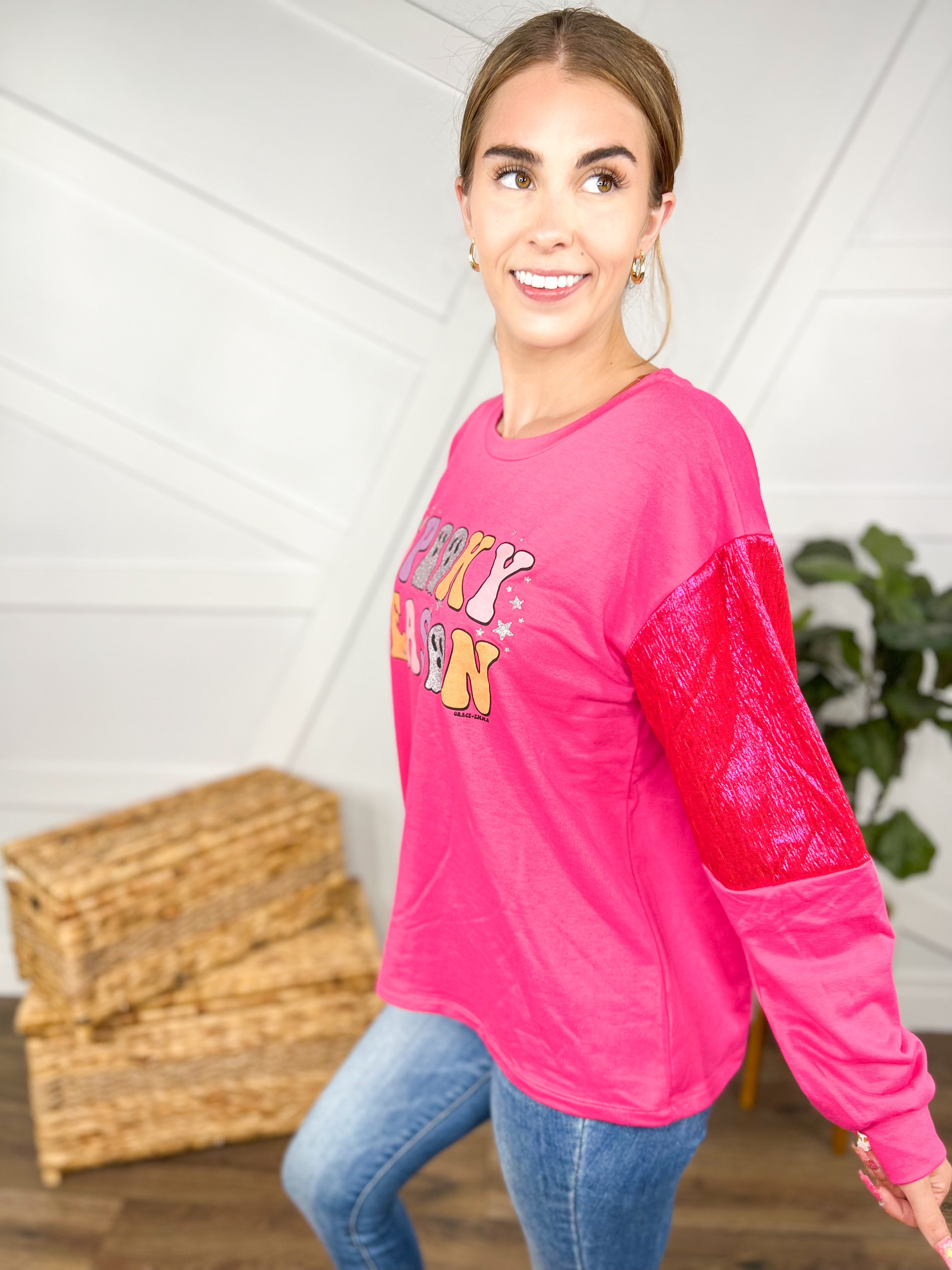 Spooky Season Sweatshirt-120 Long Sleeve Tops-Southern Grace-Heathered Boho Boutique, Women's Fashion and Accessories in Palmetto, FL