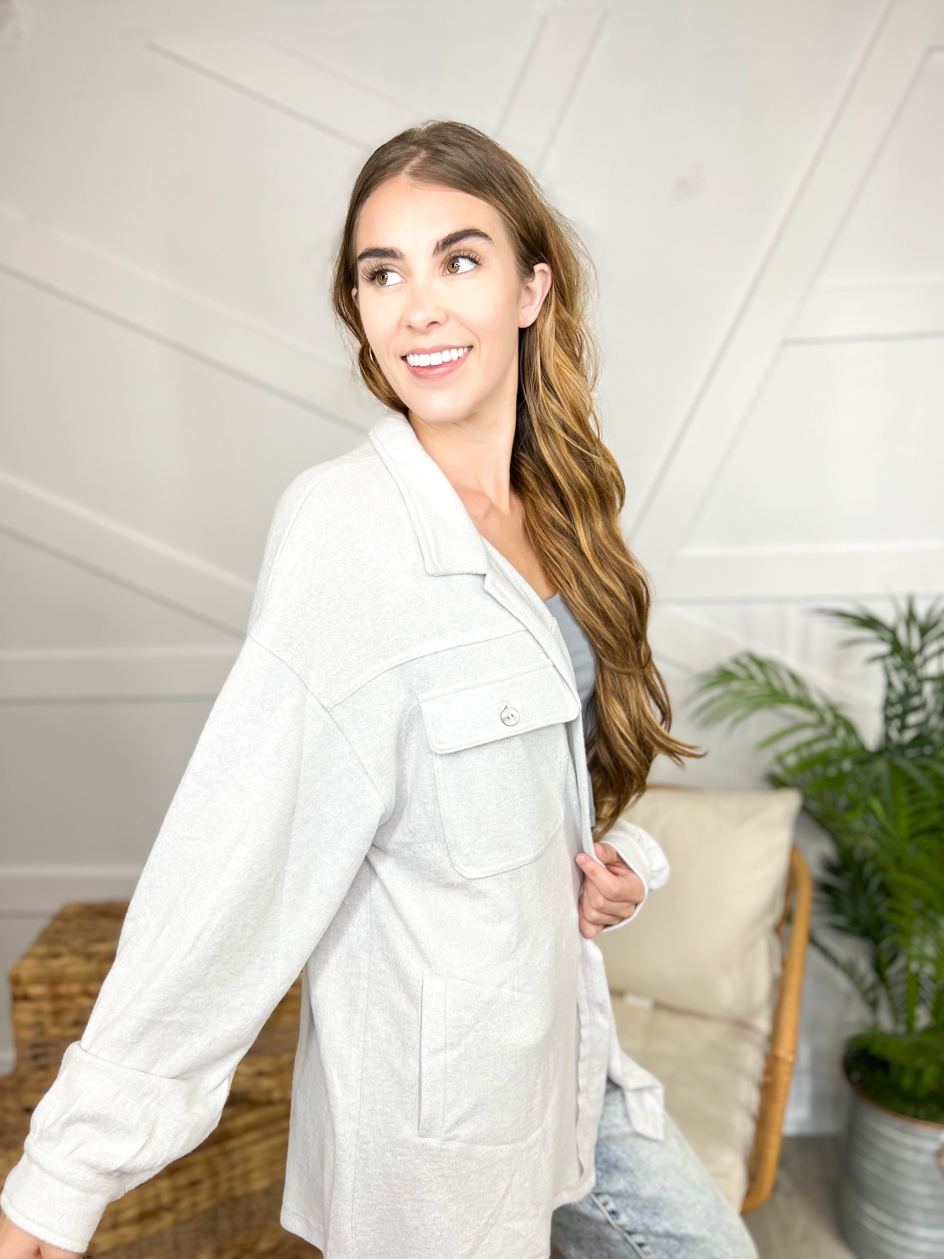 Endless Love Shacket-200 Jackets/Shackets-White Birch-Heathered Boho Boutique, Women's Fashion and Accessories in Palmetto, FL