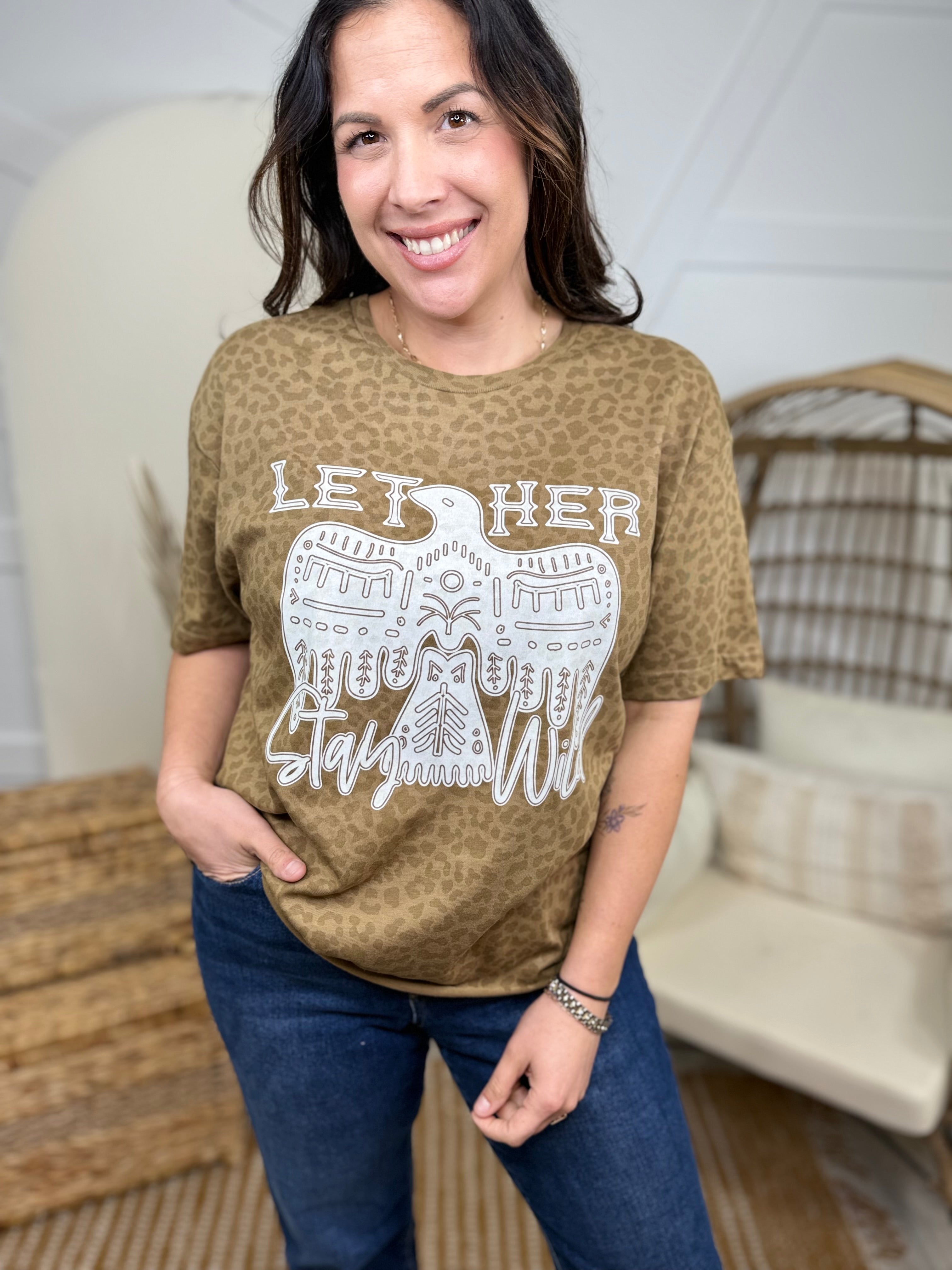 Let Her Stay Wild Graphic Tee-130 Graphic Tees-Heathered Boho-Heathered Boho Boutique, Women's Fashion and Accessories in Palmetto, FL