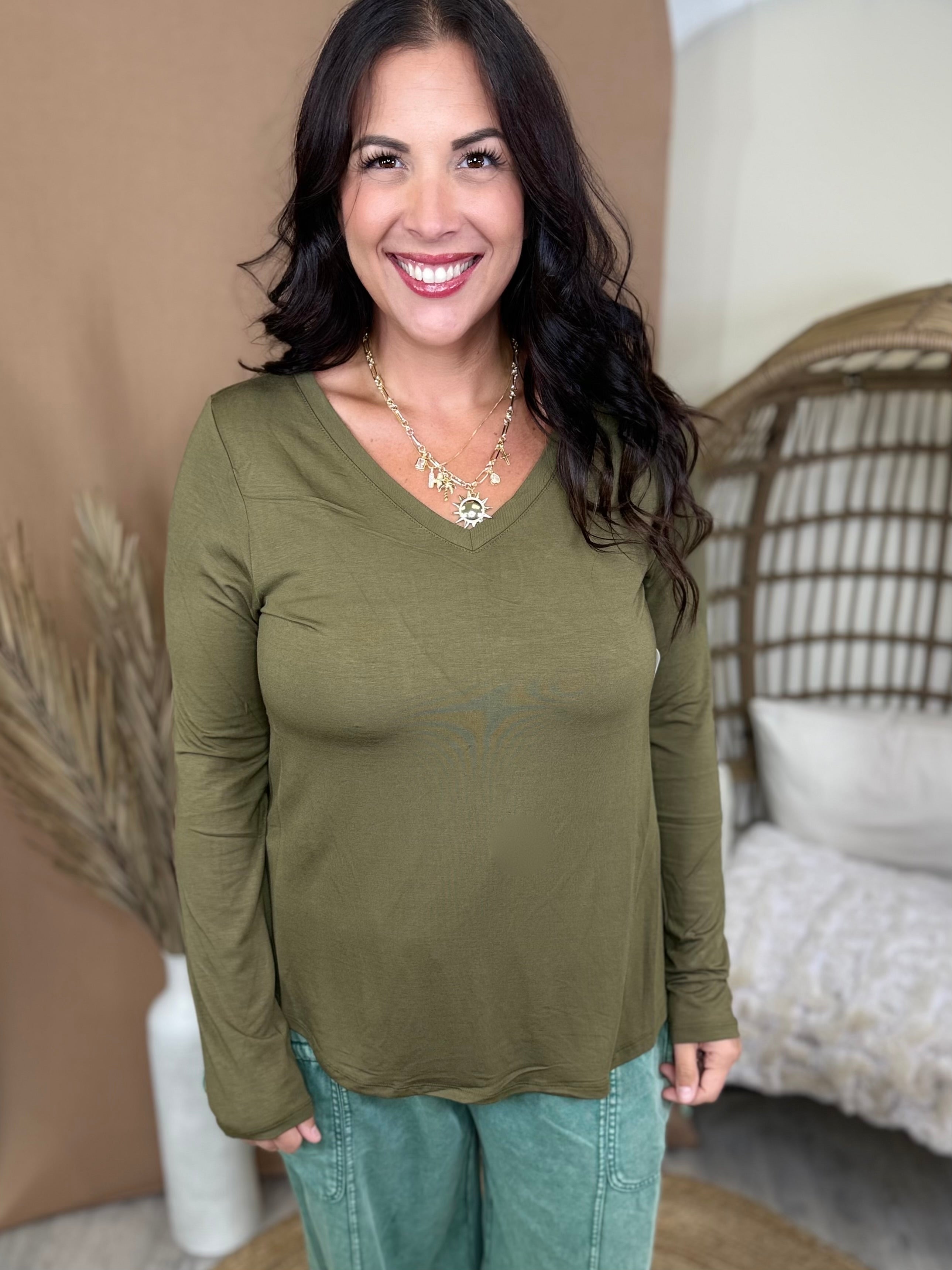The Better Than Basic V-Neck Top-120 LONG SLEEVE TOPS-ZENANA-Heathered Boho Boutique, Women's Fashion and Accessories in Palmetto, FL