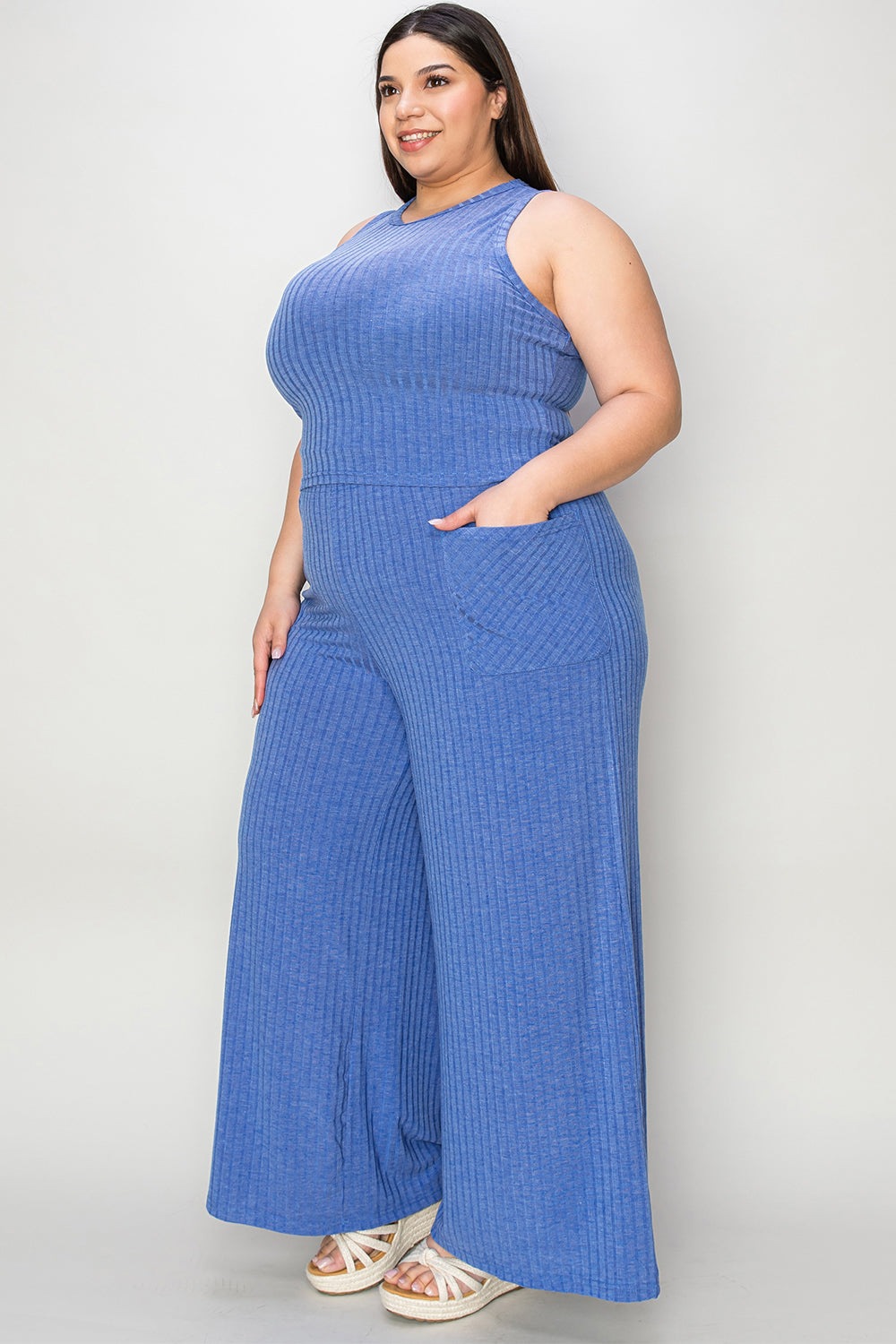 Basic Bae Full Size Ribbed Tank and Wide Leg Pants Set-Sets-Trendsi-Heathered Boho Boutique, Women's Fashion and Accessories in Palmetto, FL