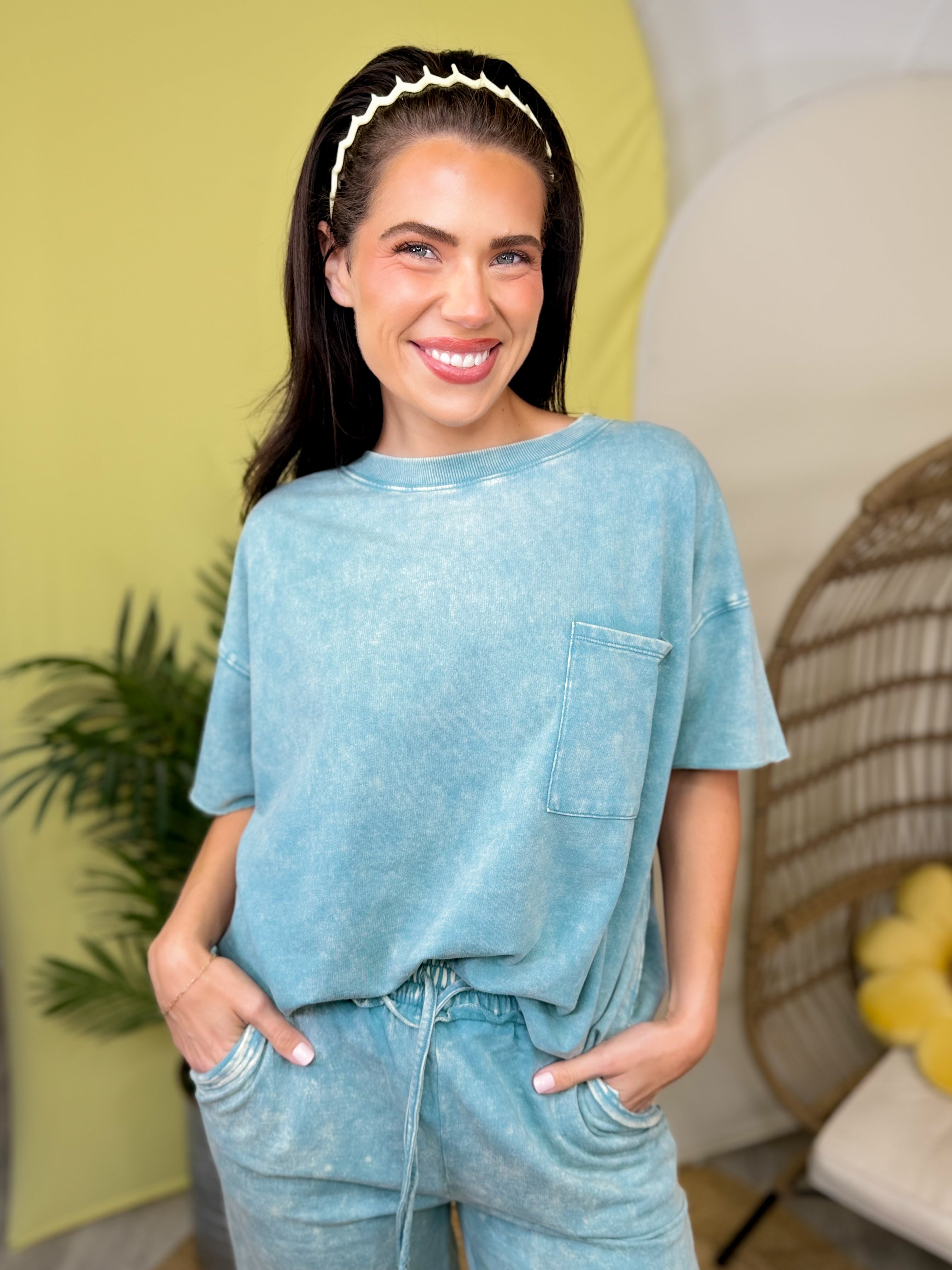 Sunset Washed Pocket Tee-110 SHORT SLEEVE TOP-ZENANA-Heathered Boho Boutique, Women's Fashion and Accessories in Palmetto, FL