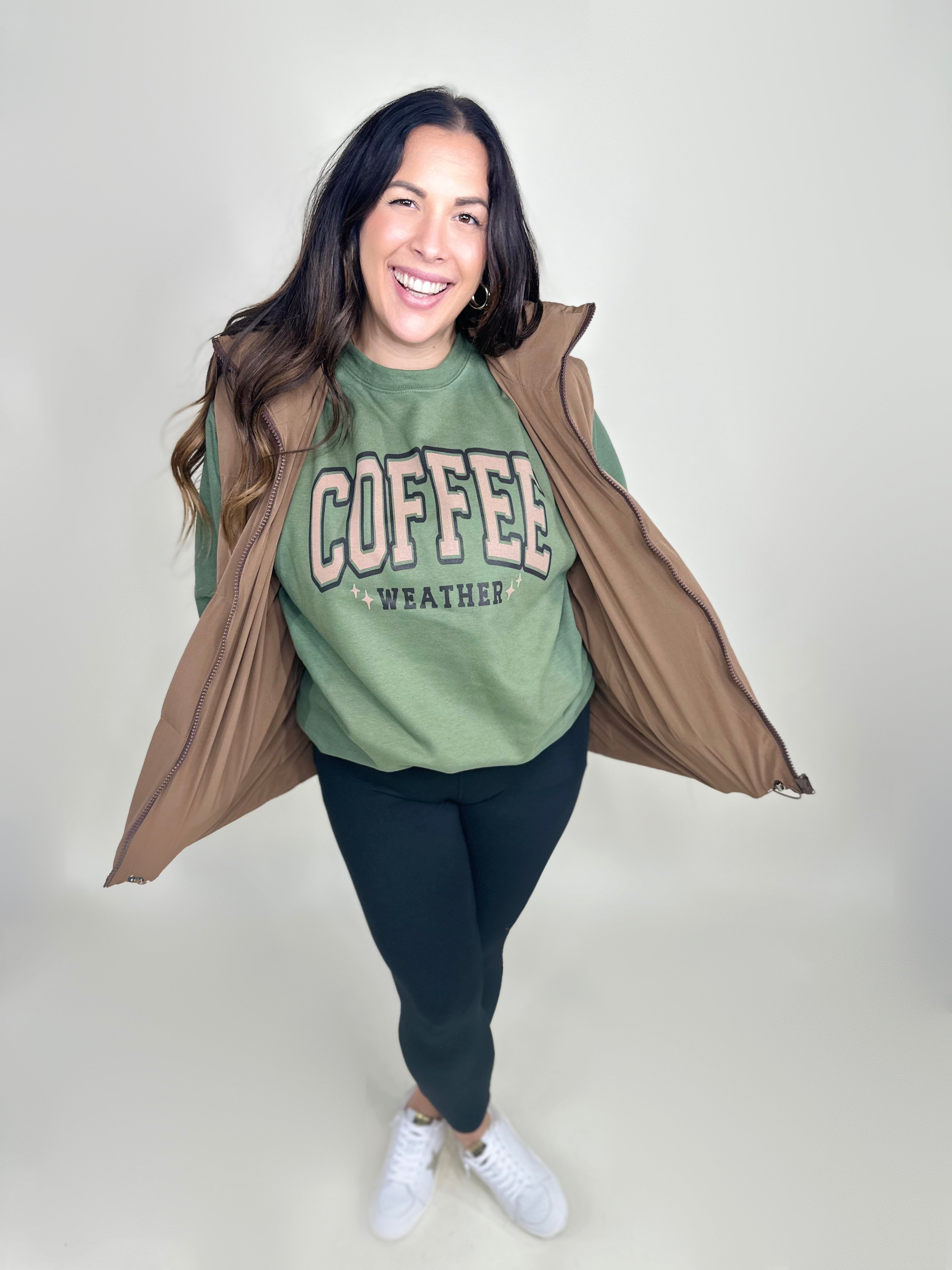 Coffee Weather Graphic Sweatshirt-125 Sweater-Heathered Boho-Heathered Boho Boutique, Women's Fashion and Accessories in Palmetto, FL