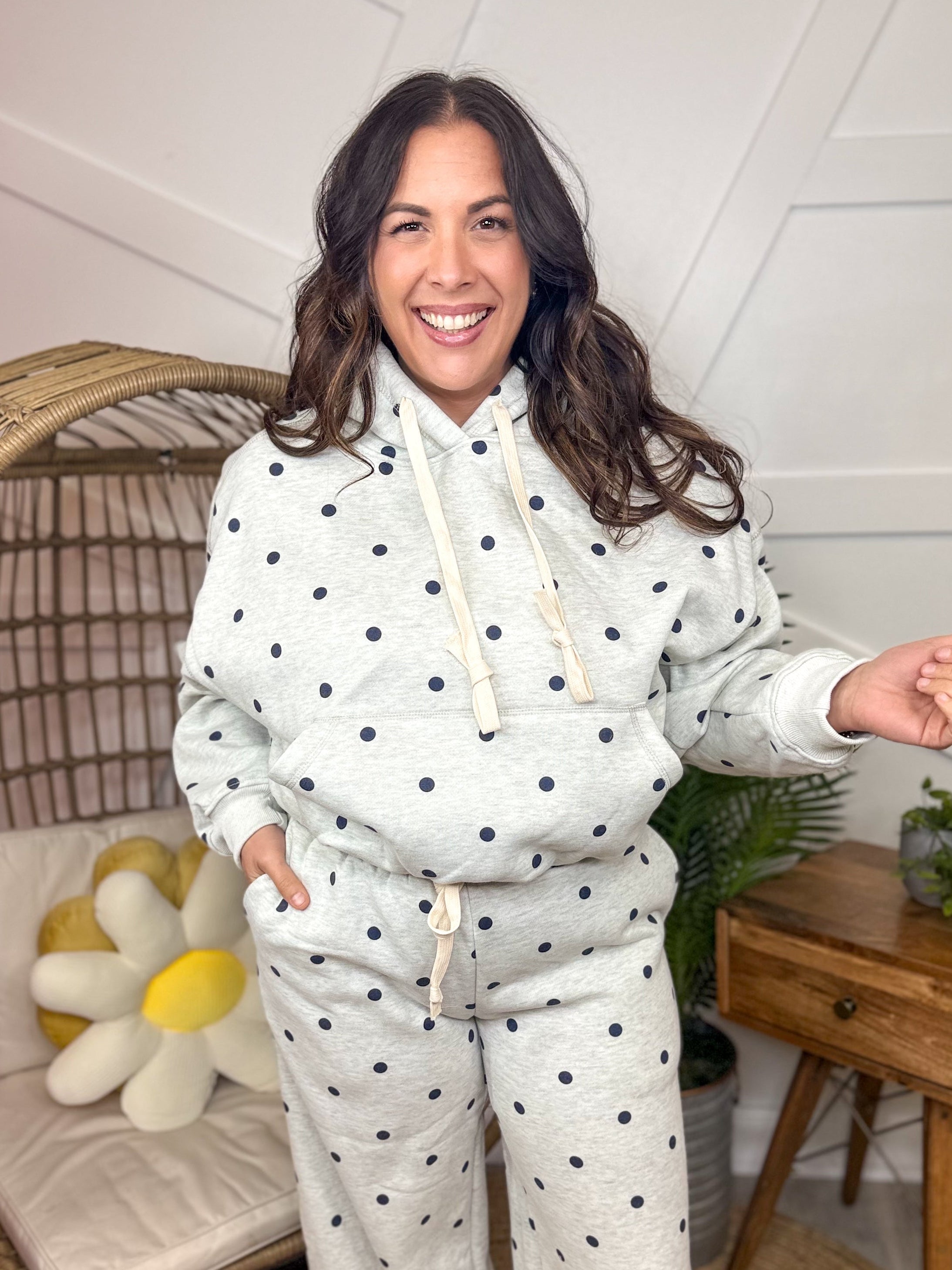 Dotted Hoodie-210 HOODIES-Veveret-Heathered Boho Boutique, Women's Fashion and Accessories in Palmetto, FL