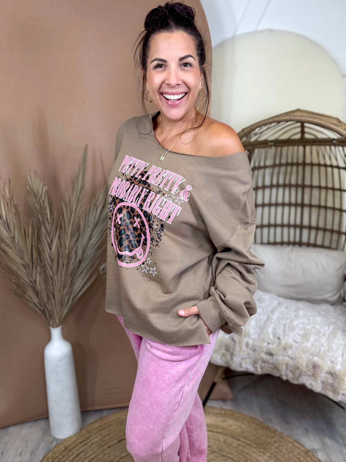 Probably Right Graphic Sweatshirt- Custom Cut-130 Graphic Tees-Heathered Boho-Heathered Boho Boutique, Women's Fashion and Accessories in Palmetto, FL