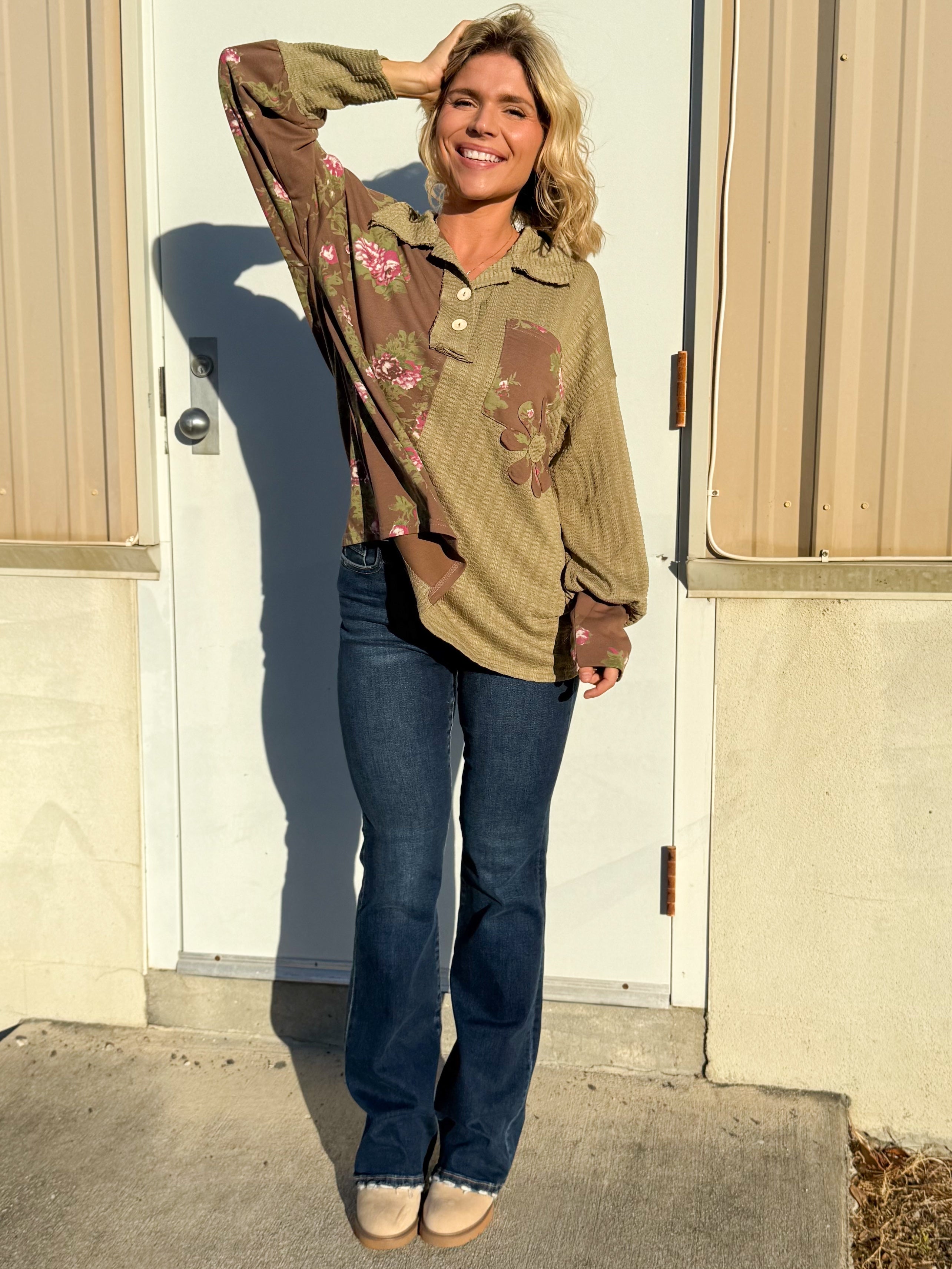 Secret Garden Button Top-120 LONG SLEEVE TOPS-Davi & Dani-Heathered Boho Boutique, Women's Fashion and Accessories in Palmetto, FL