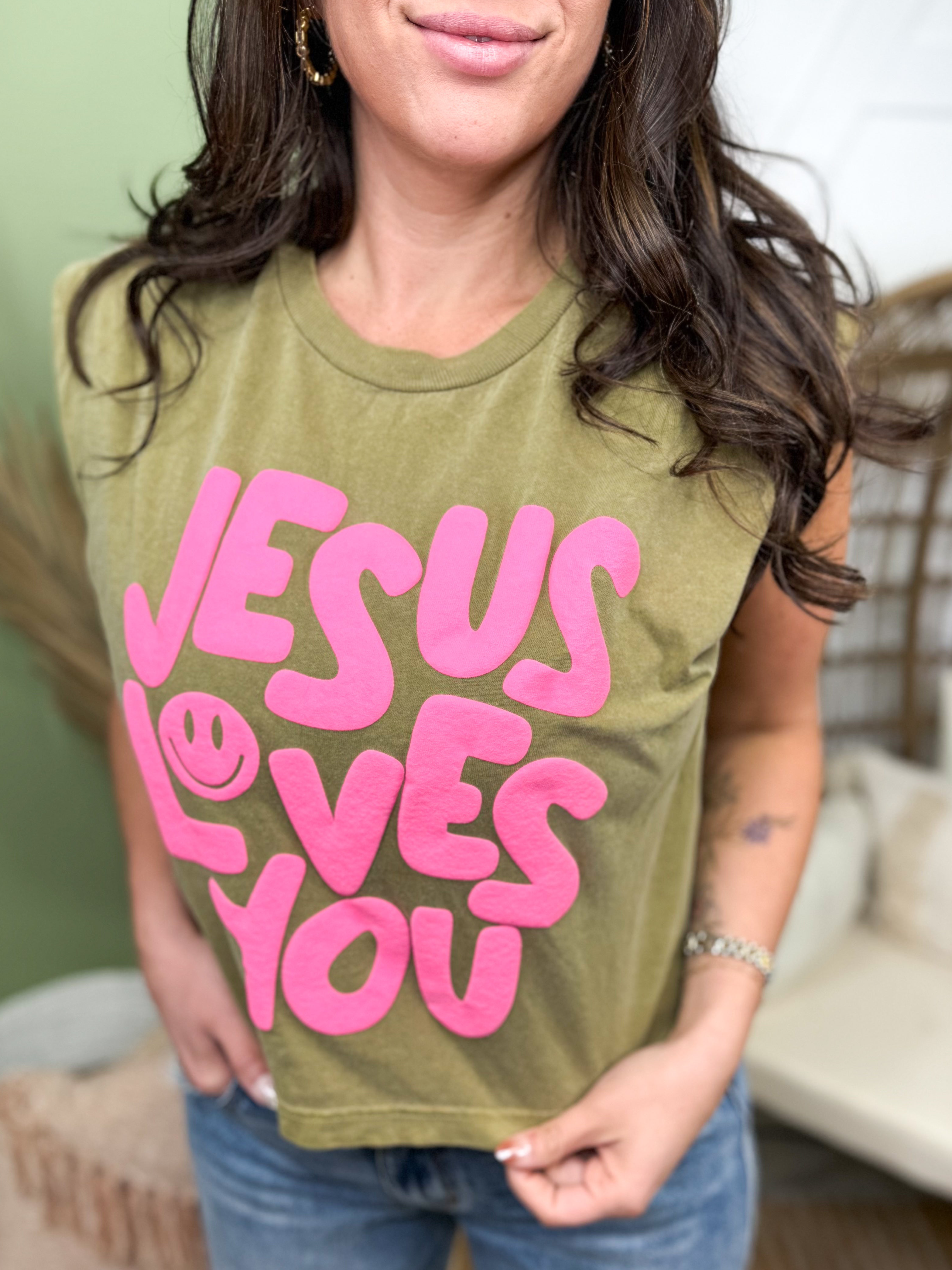 Jesus Loves You Tee-130 Graphic Tees-Poppy & Pine-Heathered Boho Boutique, Women's Fashion and Accessories in Palmetto, FL