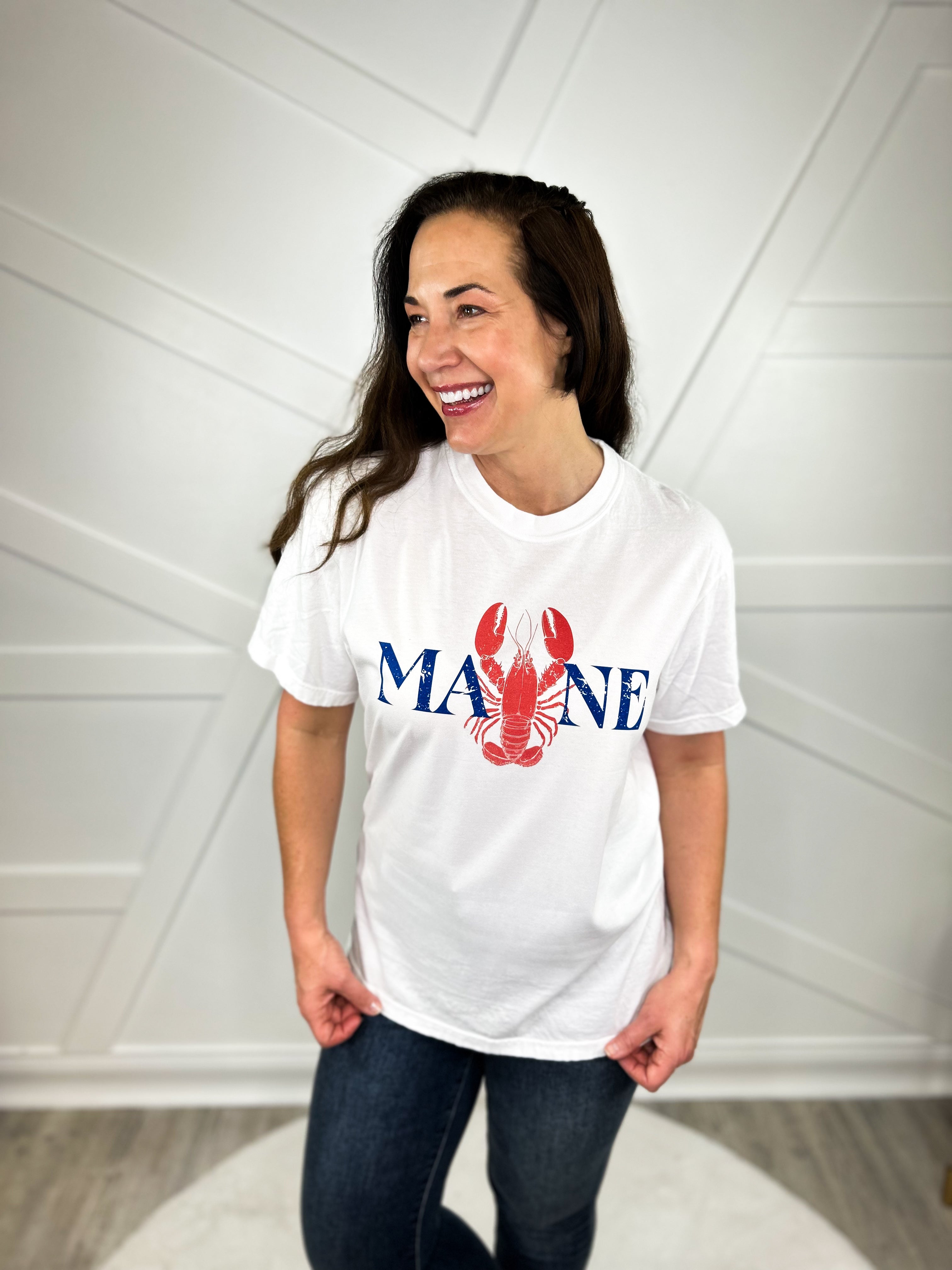 Maine Lobster Graphic Tee-130 Graphic Tees-Heathered Boho-Heathered Boho Boutique, Women's Fashion and Accessories in Palmetto, FL