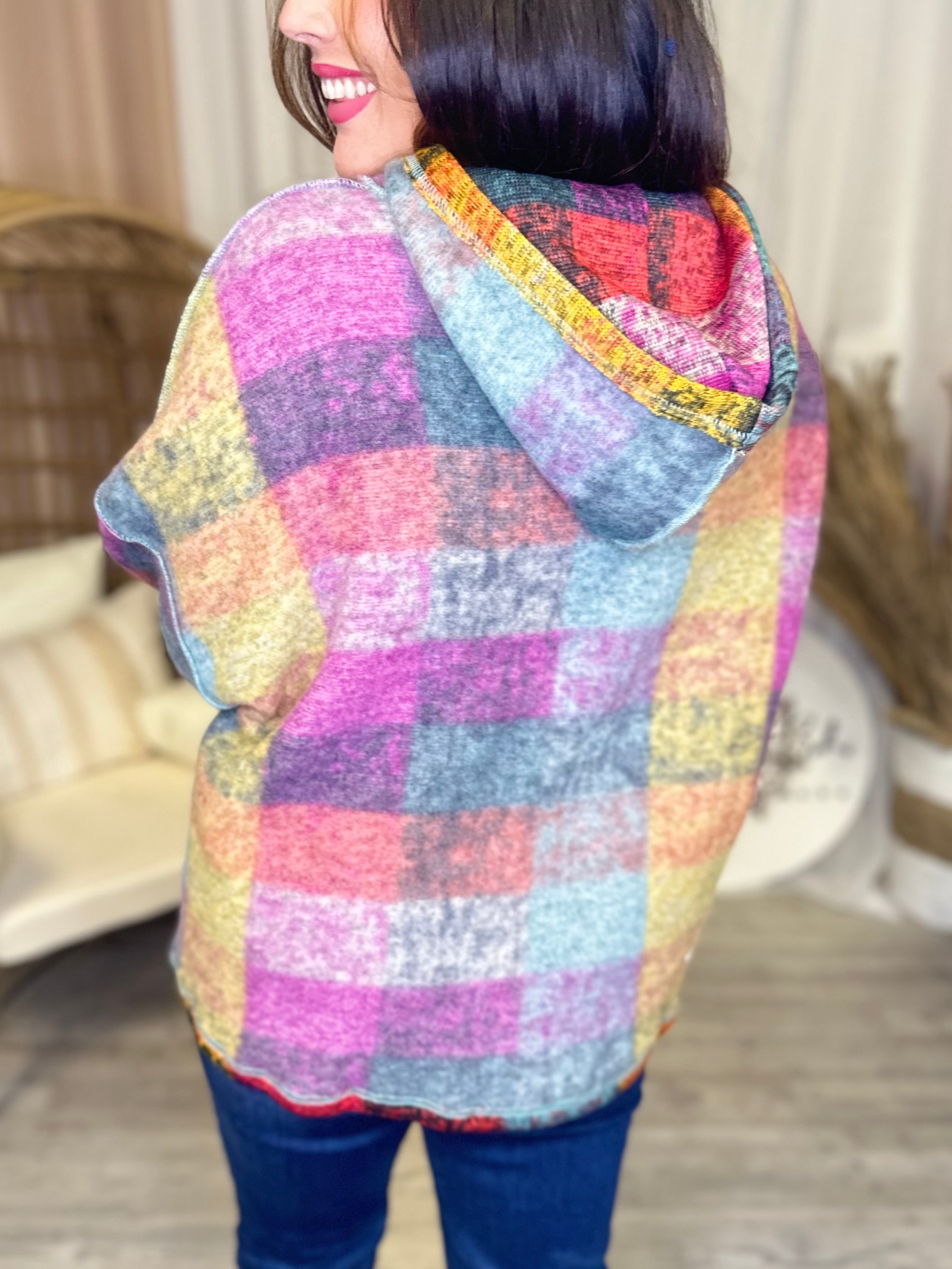 Double Take Full Size Plaid Hoodie-Sweaters-Trendsi-Heathered Boho Boutique, Women's Fashion and Accessories in Palmetto, FL