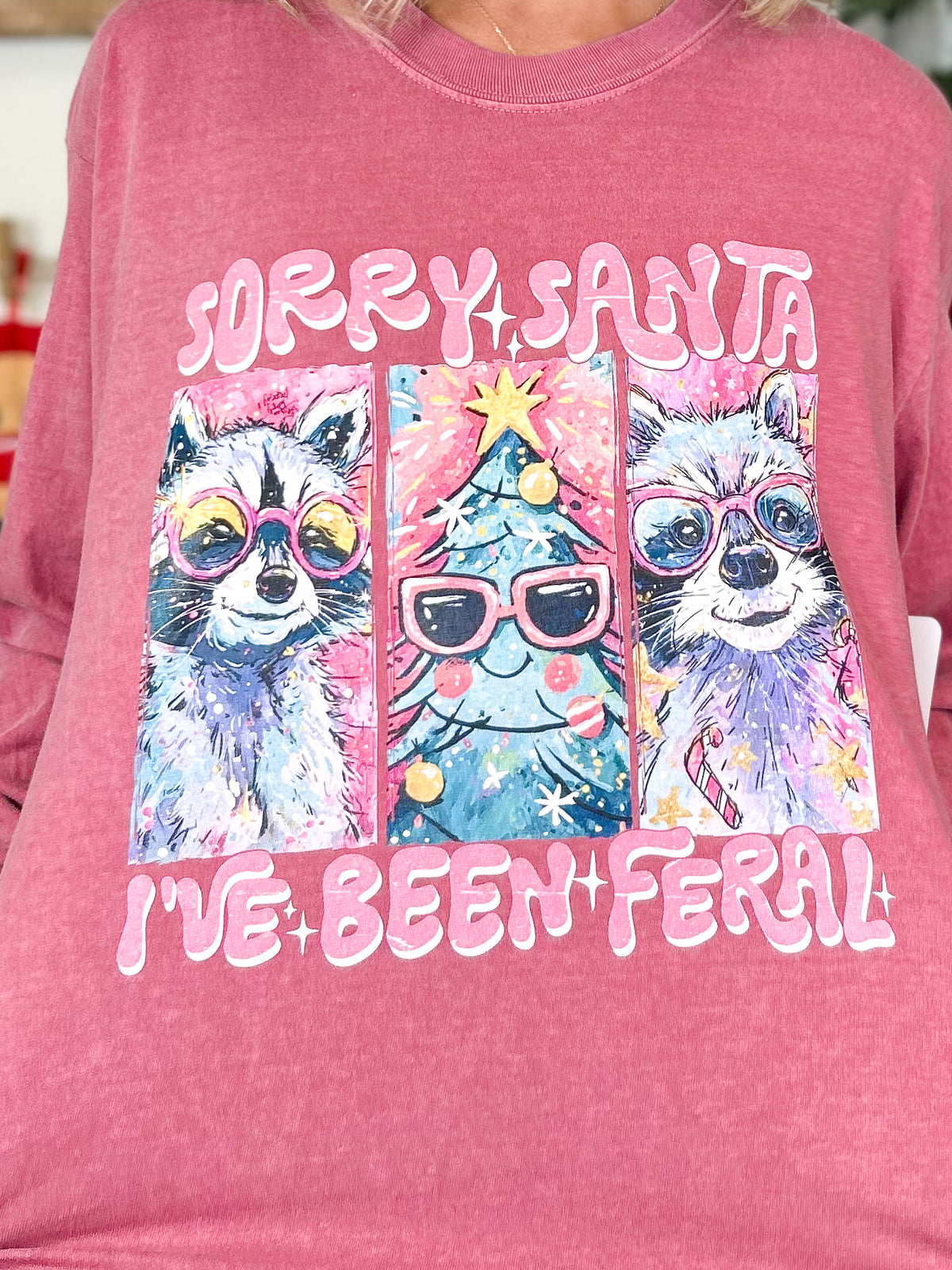 Sorry Santa I've Been Feral Graphic Long Sleeve-130 Graphic Tees-Heathered Boho-Heathered Boho Boutique, Women's Fashion and Accessories in Palmetto, FL