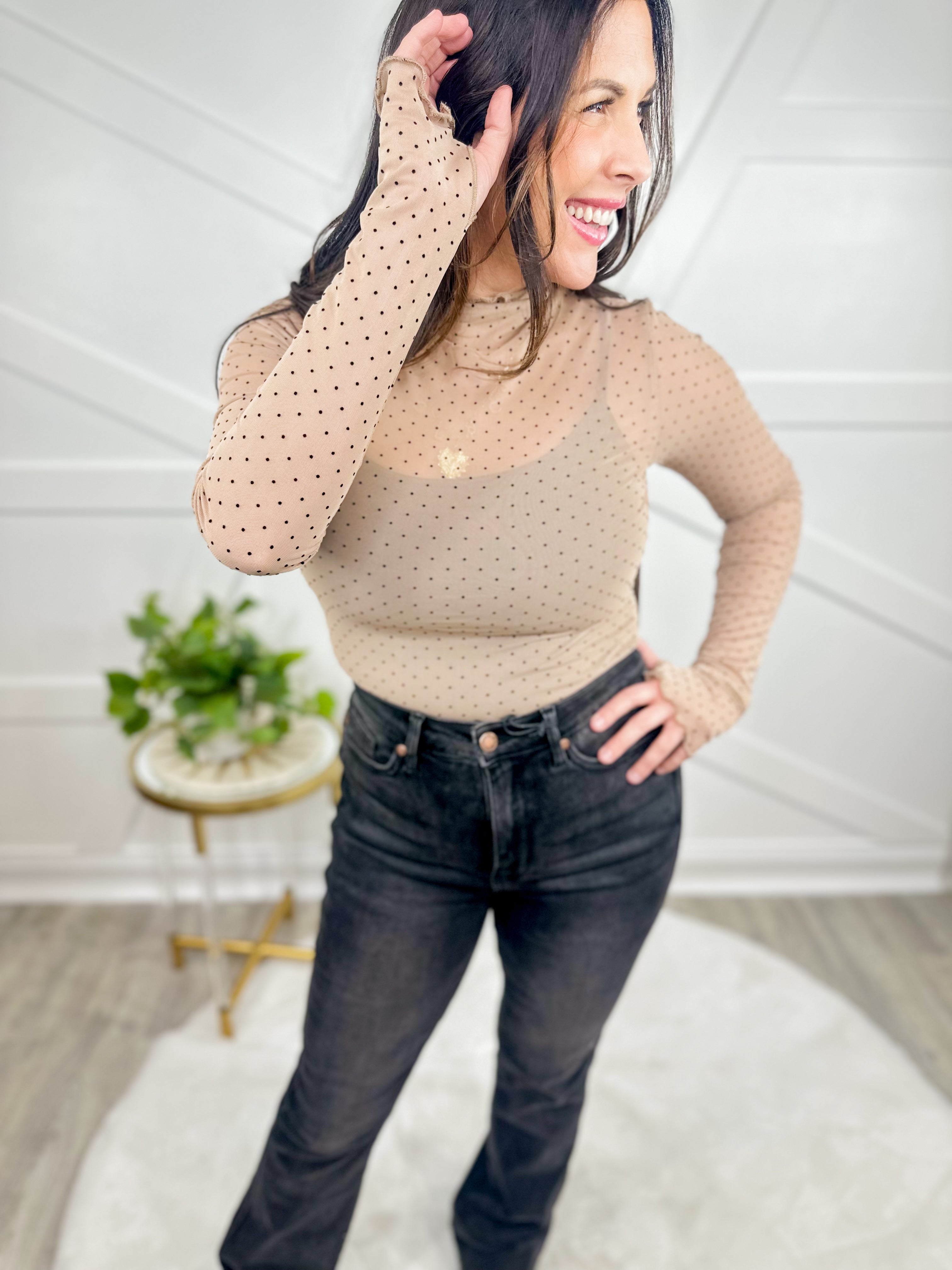 Smitten Mesh Top-120 Long Sleeve Tops-Sweet Generis-Heathered Boho Boutique, Women's Fashion and Accessories in Palmetto, FL