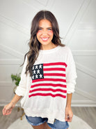 Stars and Stripes Sweater-125 Sweater-White Birch-Heathered Boho Boutique, Women's Fashion and Accessories in Palmetto, FL