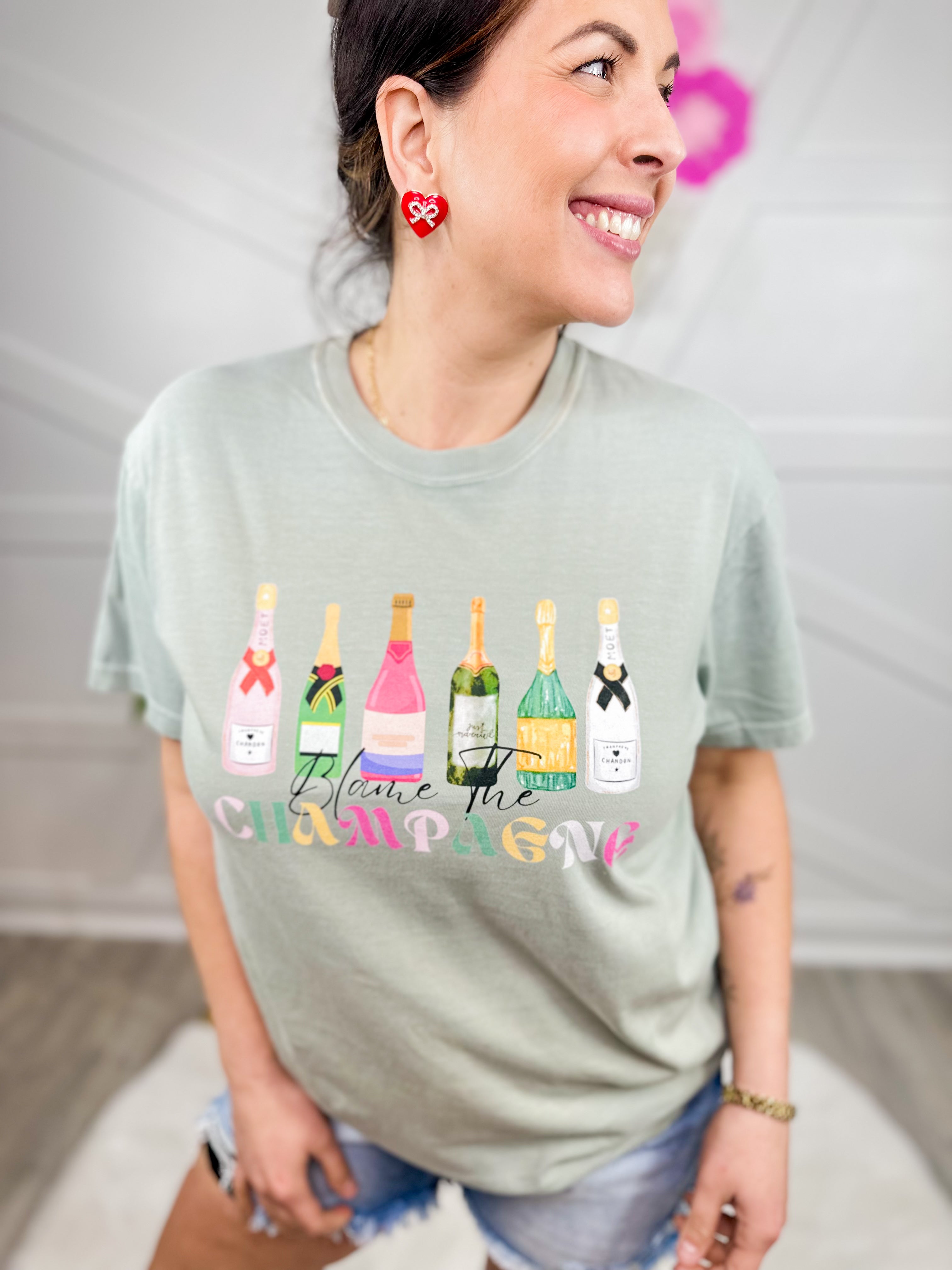 Blame the Champagne Graphic Tee-130 Graphic Tees-Heathered Boho-Heathered Boho Boutique, Women's Fashion and Accessories in Palmetto, FL