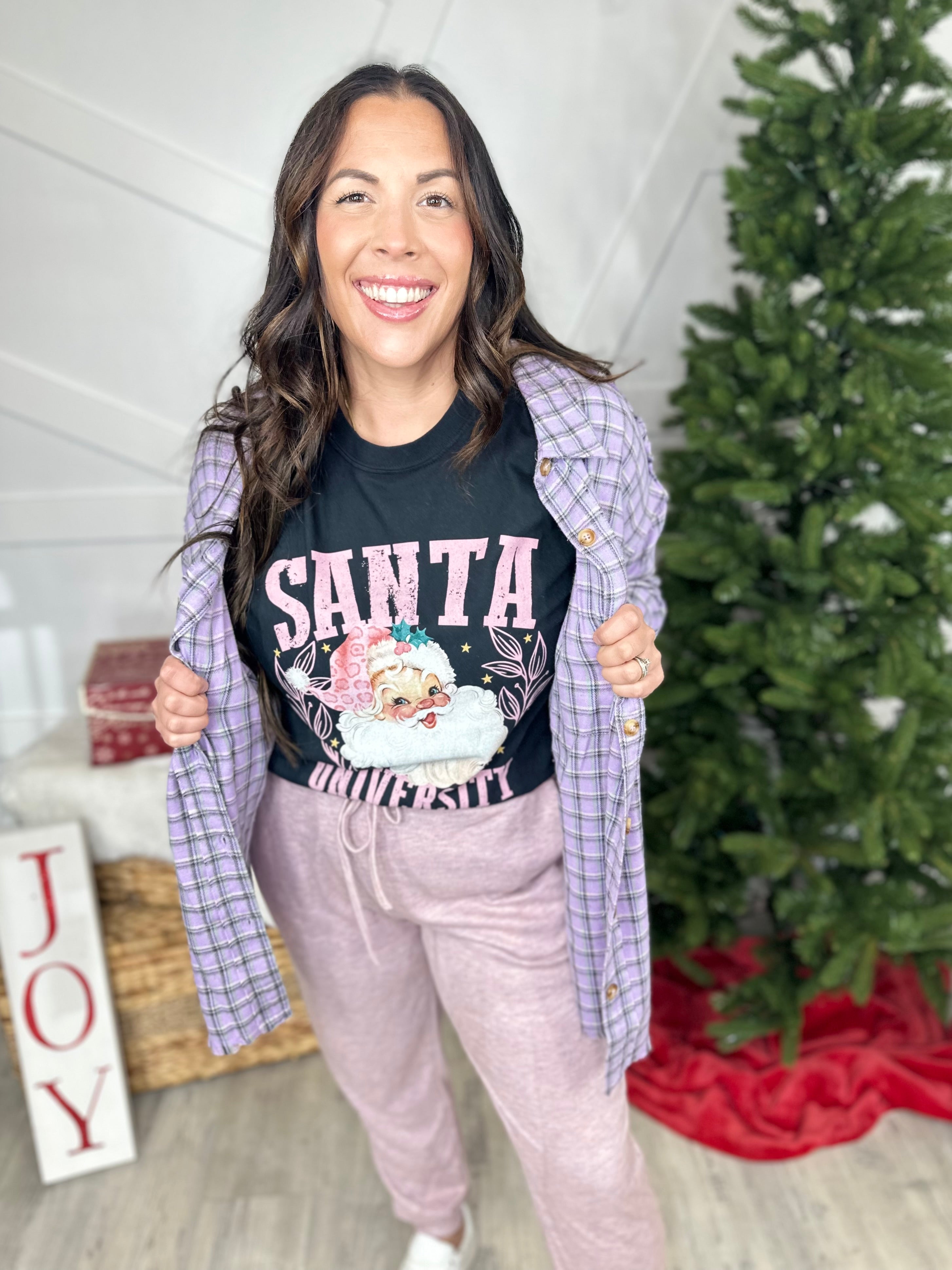 Santa University Graphic Tee-130 Graphic Tees-Heathered Boho-Heathered Boho Boutique, Women's Fashion and Accessories in Palmetto, FL