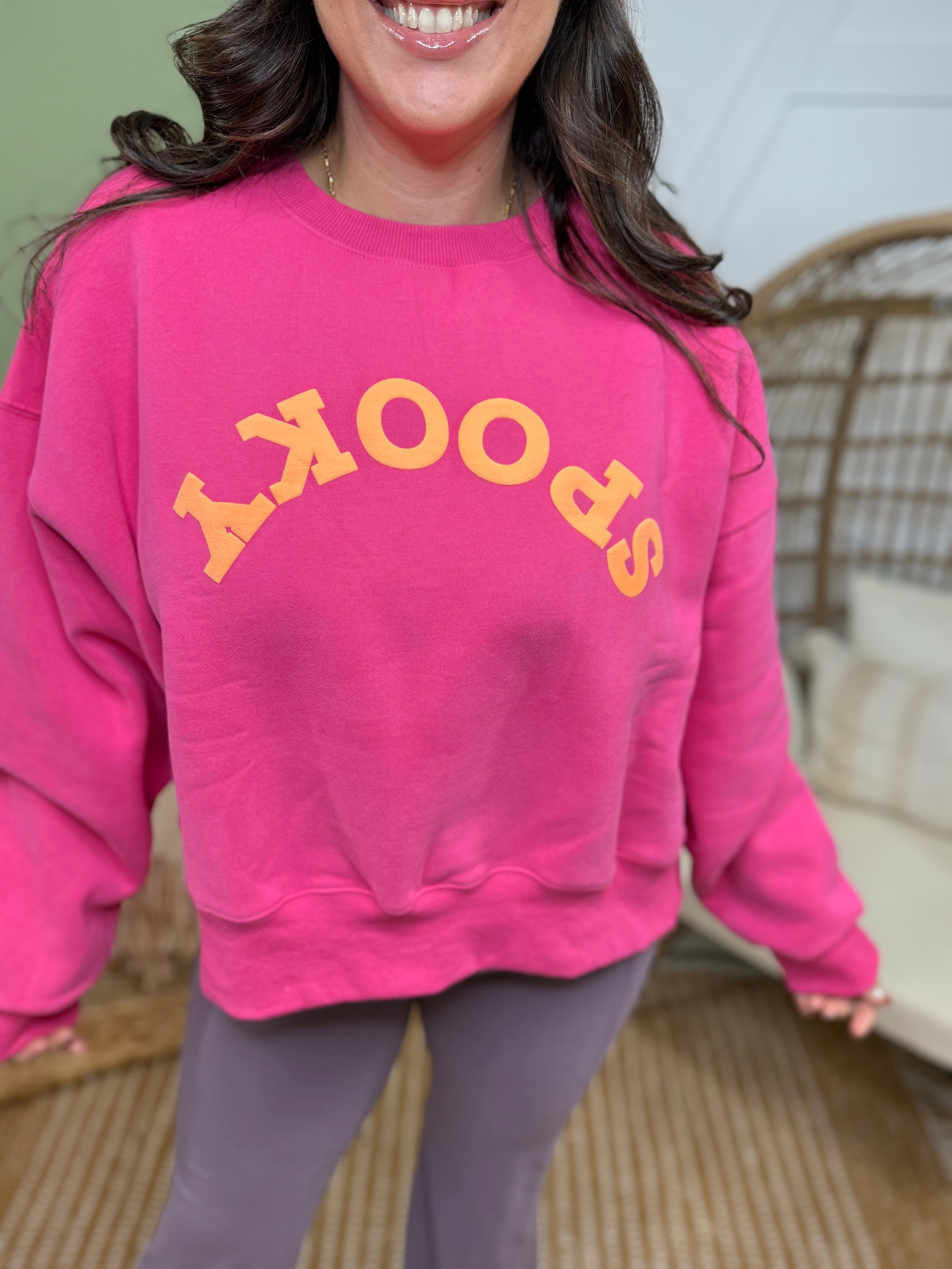 Spooky Poppy Crop Sweatshirt-125 SWEATER-Poppy & Pine-Heathered Boho Boutique, Women's Fashion and Accessories in Palmetto, FL