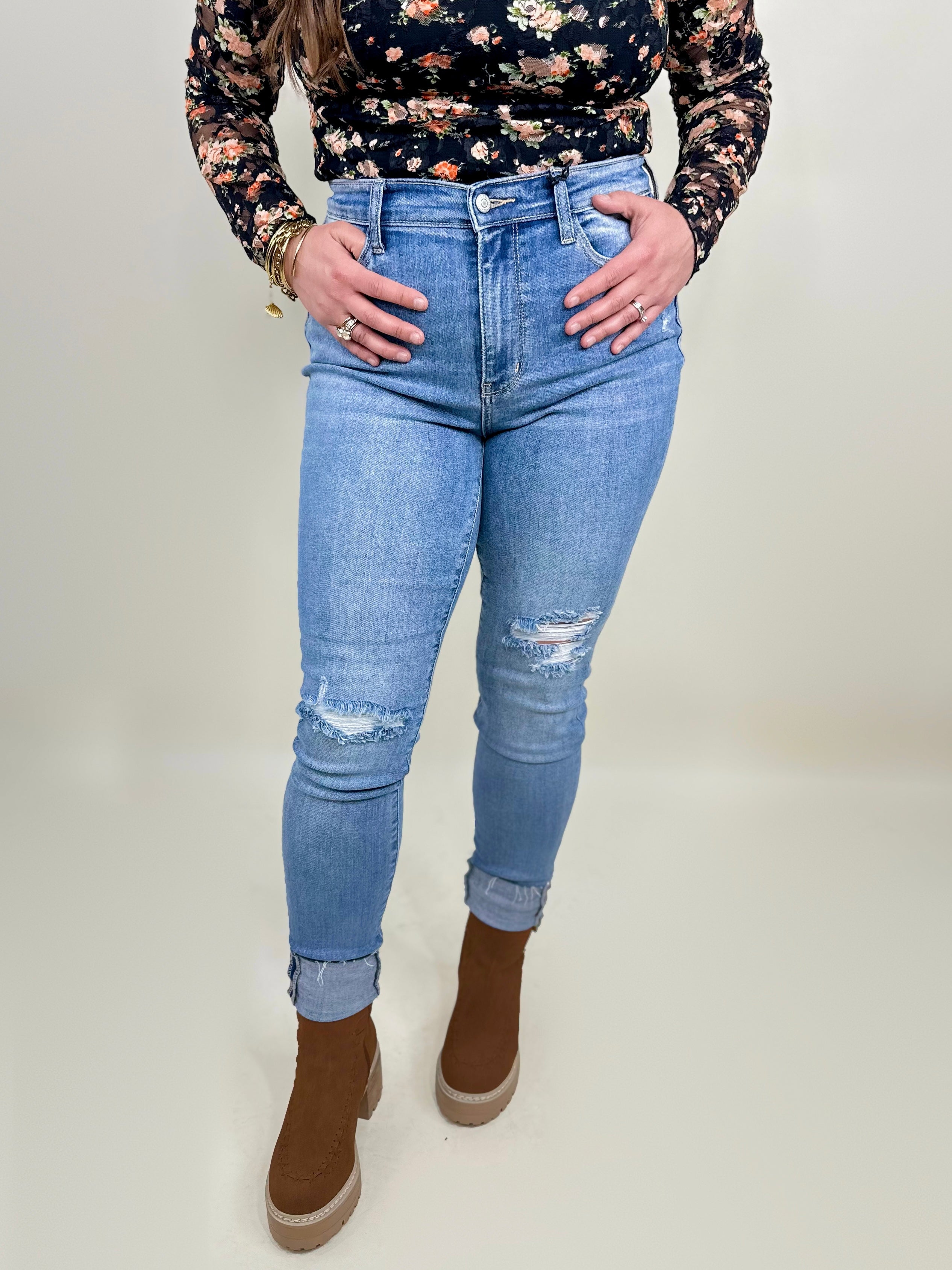 Skip in My Step Skinny Jeans by Judy Blue-190 Jeans-Judy Blue-Heathered Boho Boutique, Women's Fashion and Accessories in Palmetto, FL