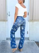 Painted Skies Wide Leg Jeans-190 JEANS-MICA DENIM-Heathered Boho Boutique, Women's Fashion and Accessories in Palmetto, FL