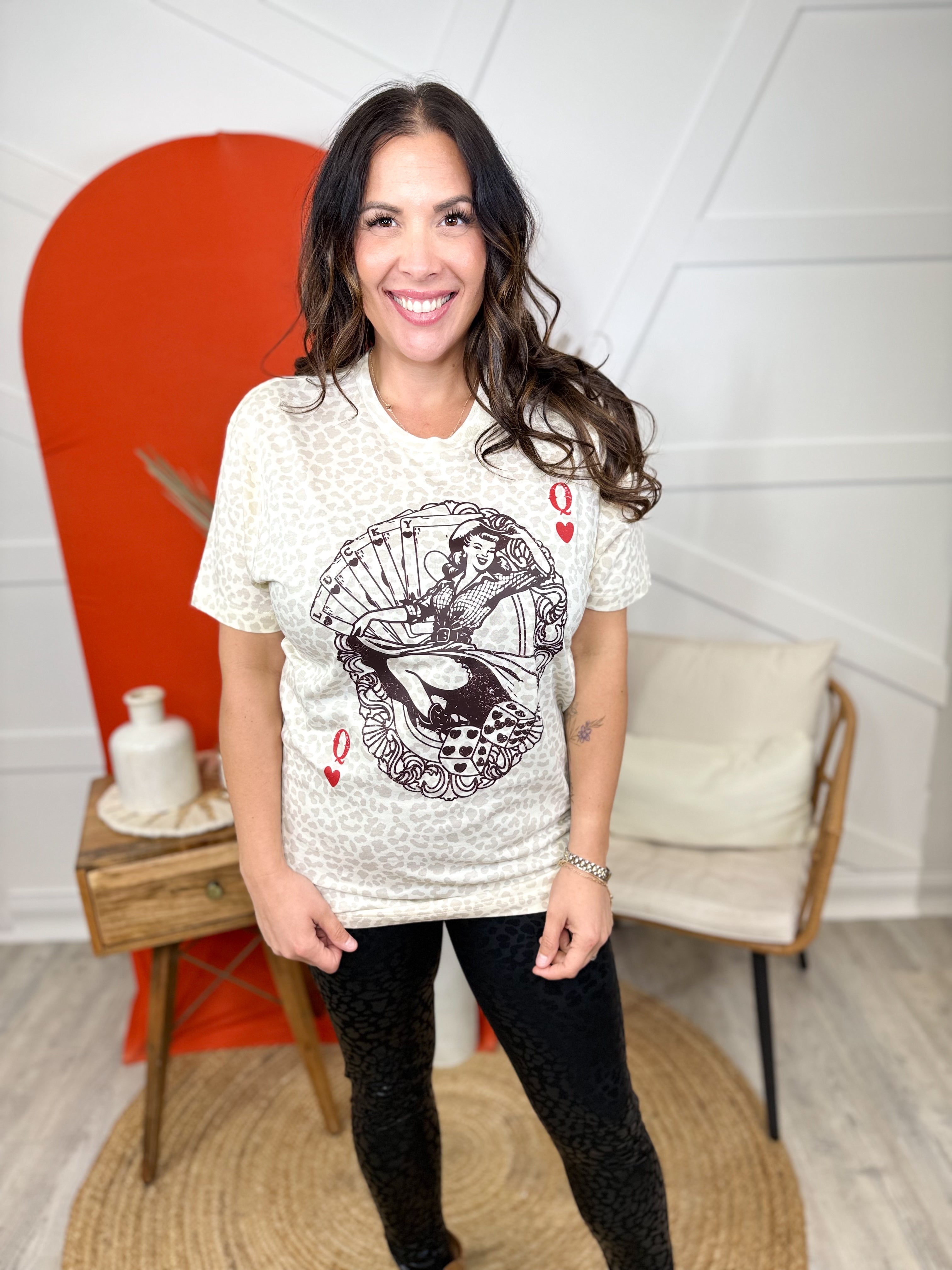 Queen Card Graphic Tee-130 Graphic Tees-Lucky & Blessed Life-Heathered Boho Boutique, Women's Fashion and Accessories in Palmetto, FL