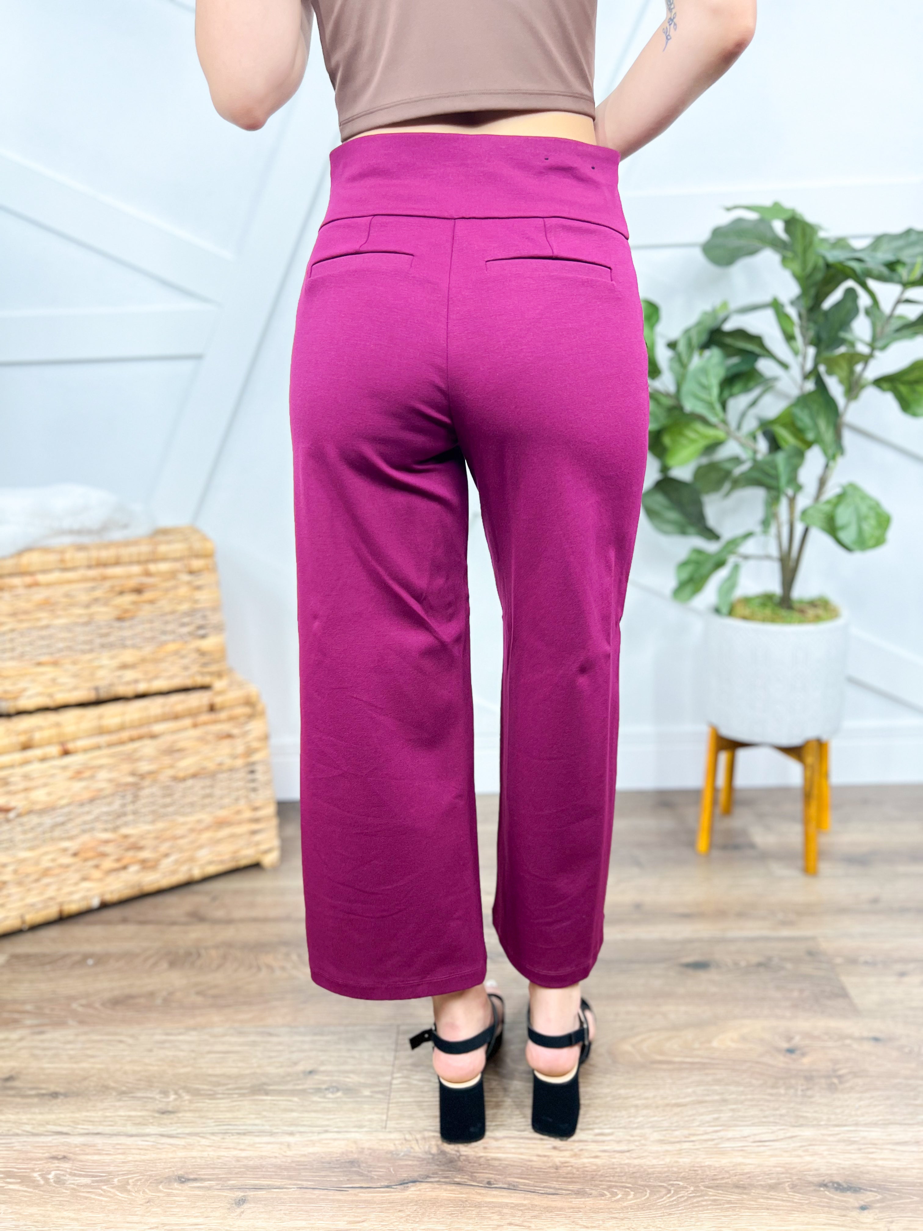 Office Day Trip Wide Leg Cropped Pants- Wine-150 PANTS-DEAR SCARLETT-Heathered Boho Boutique, Women's Fashion and Accessories in Palmetto, FL