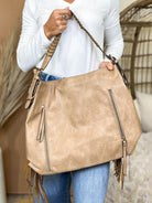 Sav Distressed Hobo Bag w/ Fringe Detail-320 Bags-Jen & Co.-Heathered Boho Boutique, Women's Fashion and Accessories in Palmetto, FL