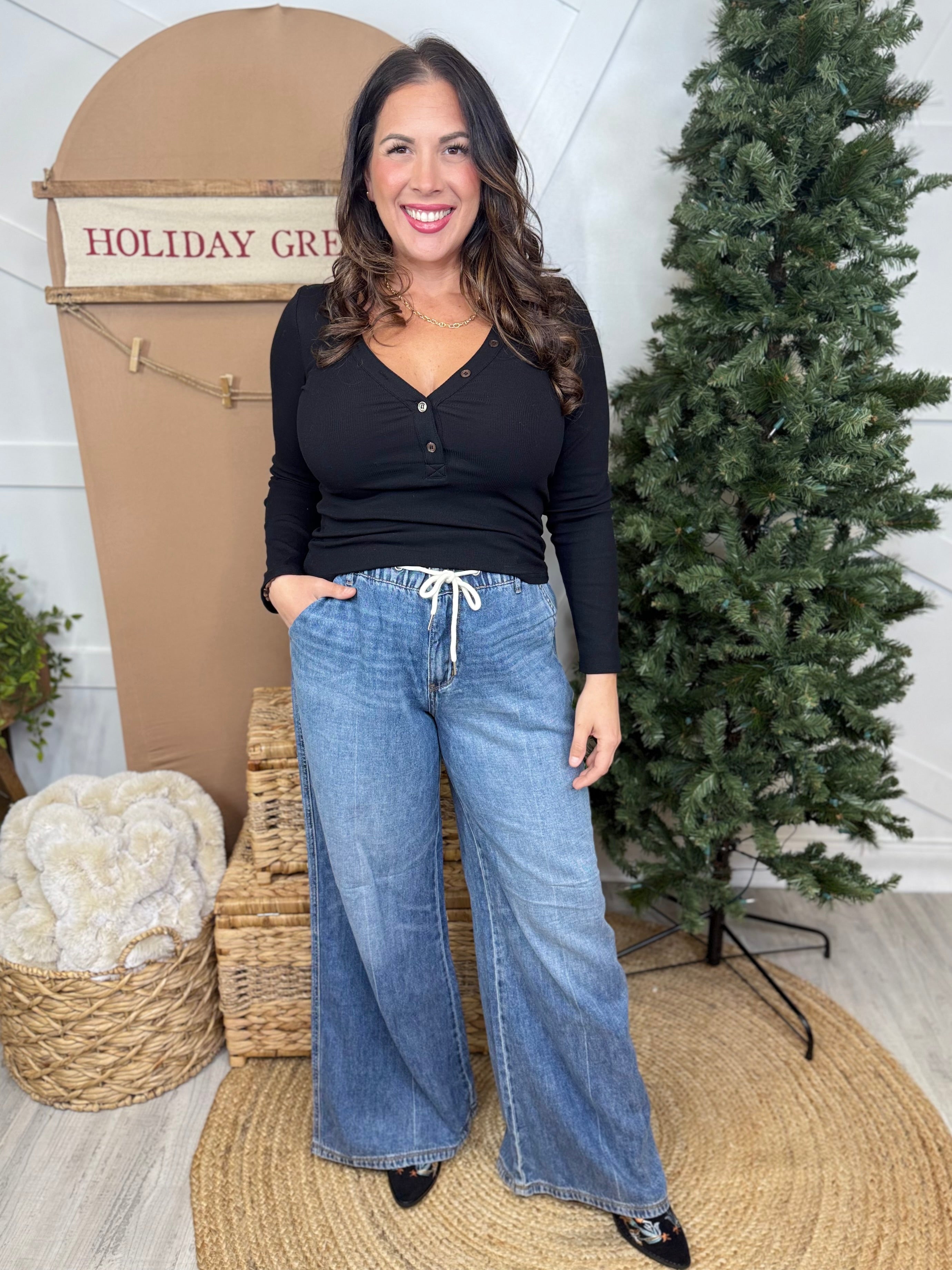 Excuse Me Long Sleeve Top-120 LONG SLEEVE TOPS-WHITE BIRCH-Heathered Boho Boutique, Women's Fashion and Accessories in Palmetto, FL