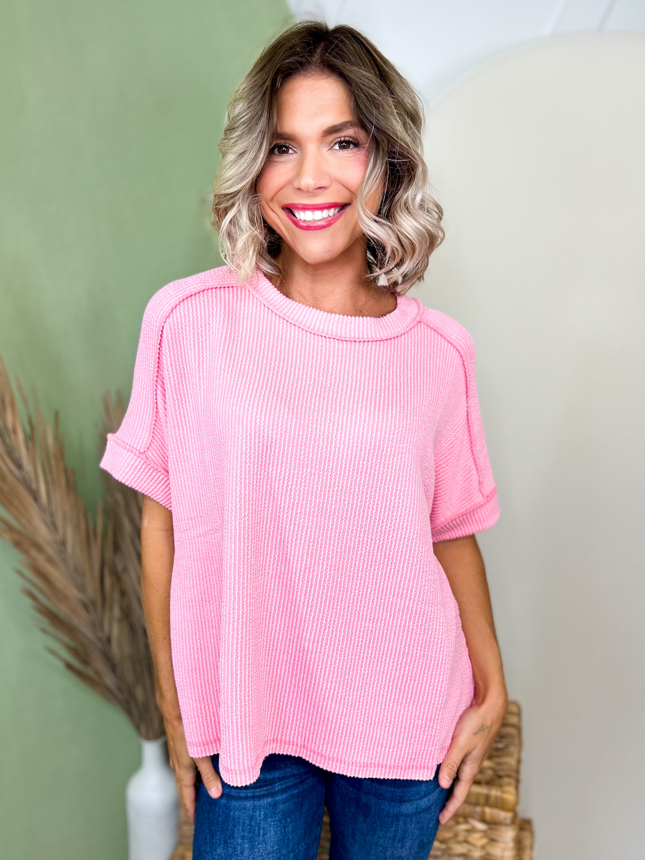 Simply Unfinished Ribbed Top-110 SHORT SLEEVE TOP-ZENANA-Heathered Boho Boutique, Women's Fashion and Accessories in Palmetto, FL