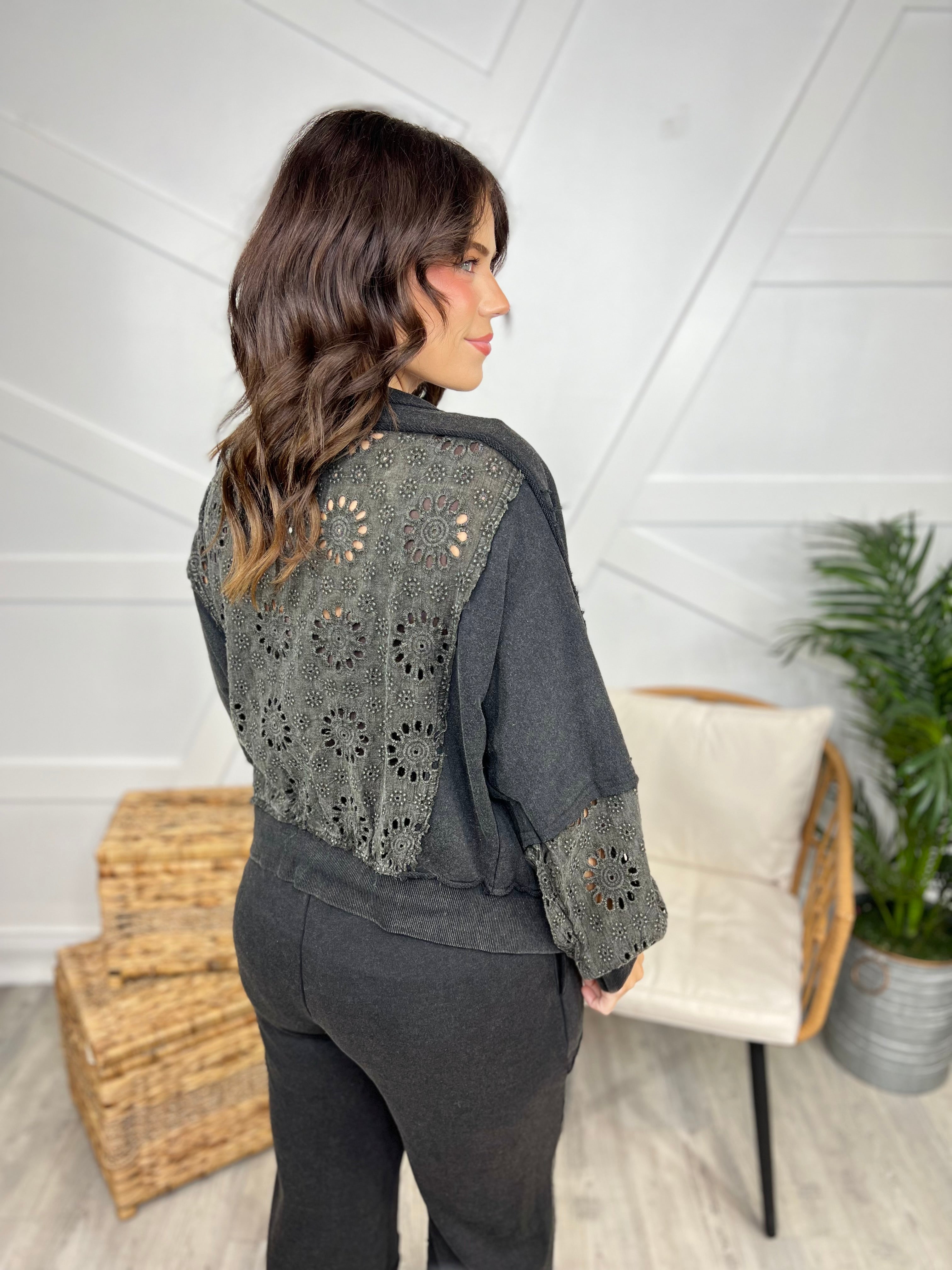 RESTOCK: Eyelet Cardigan-220 Cardigans/ Kimonos-Oddi-Heathered Boho Boutique, Women's Fashion and Accessories in Palmetto, FL