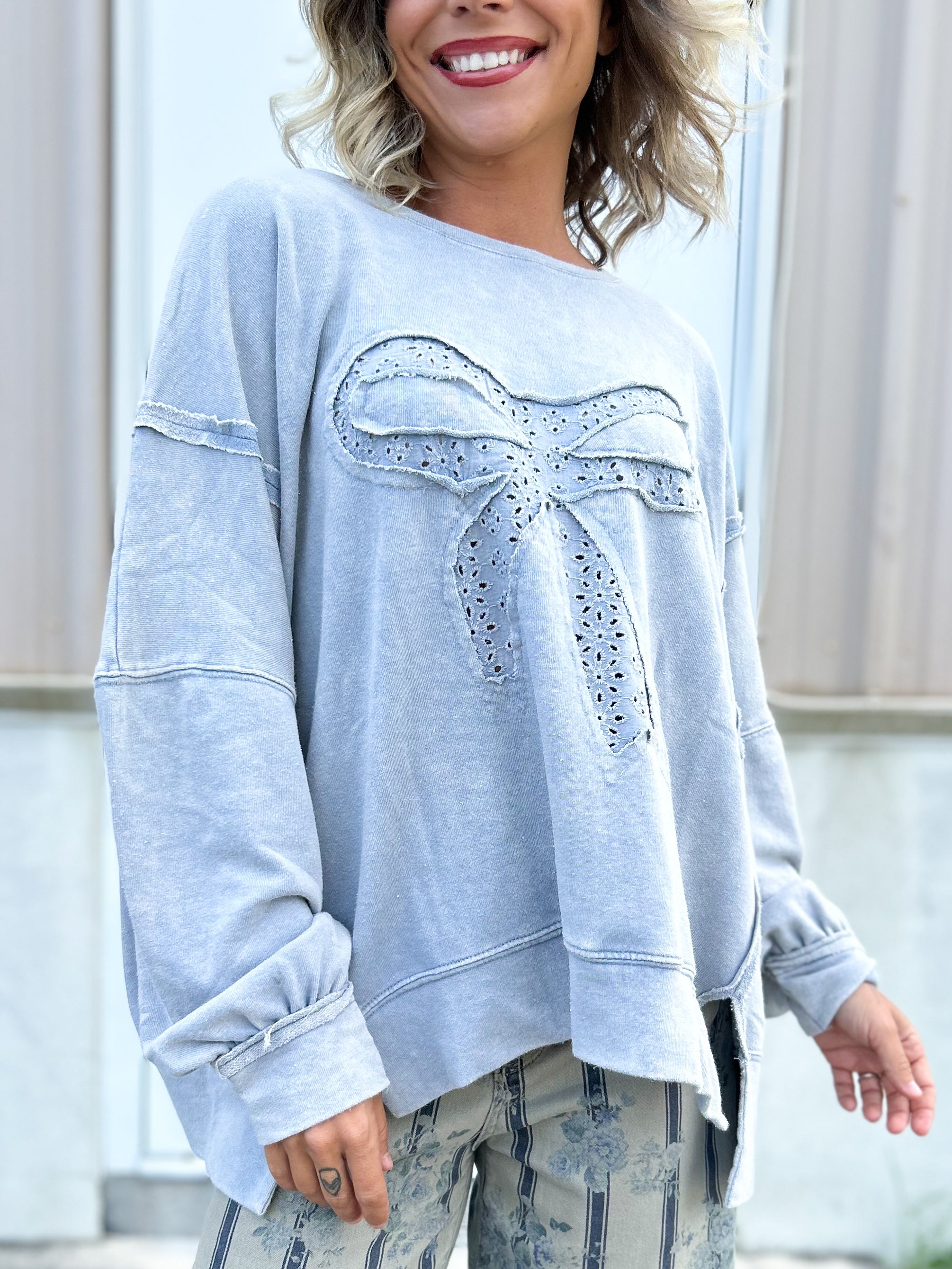 The Bow Down Sweatshirt-125 SWEATER-HEIMISH-Heathered Boho Boutique, Women's Fashion and Accessories in Palmetto, FL