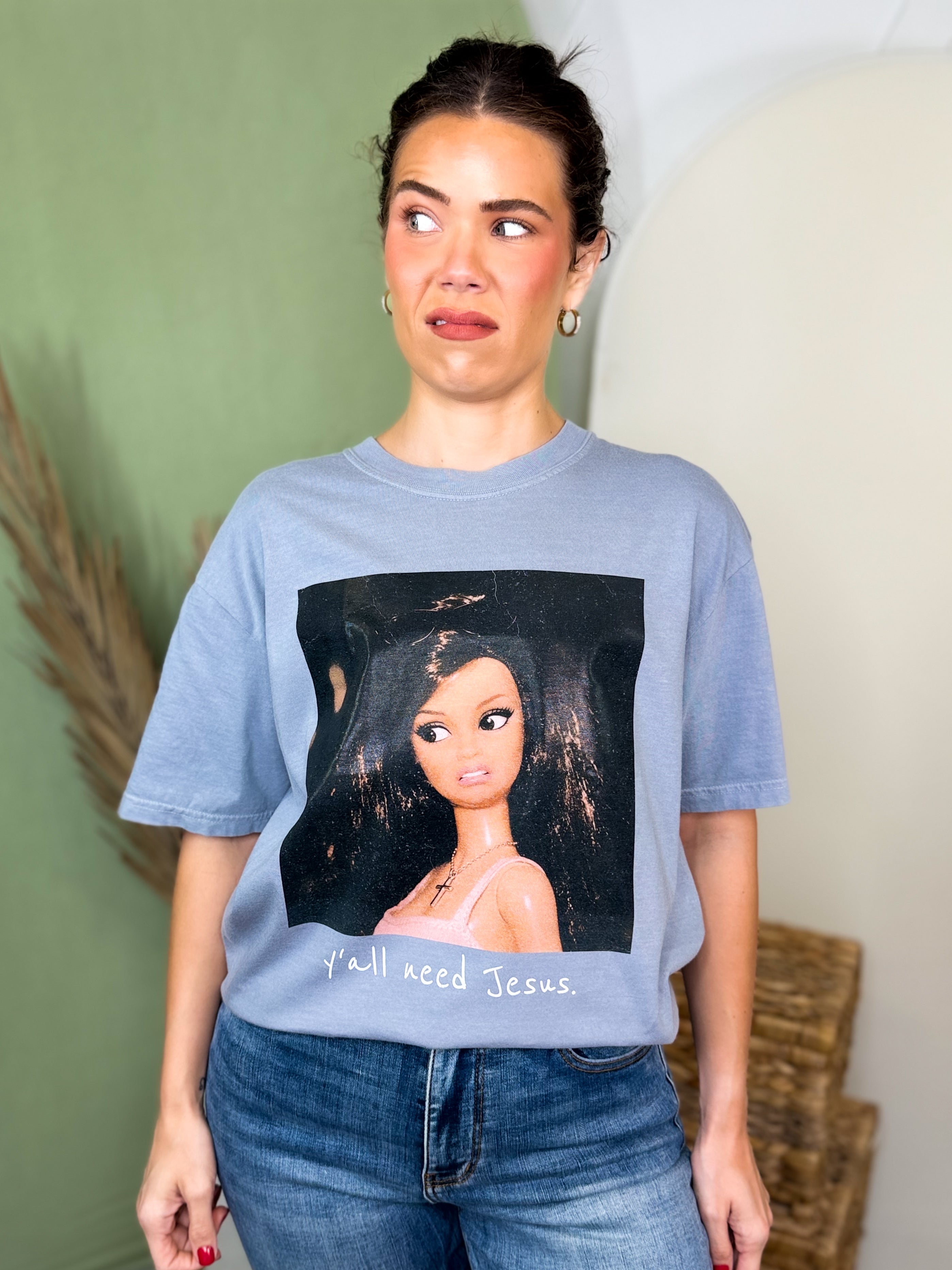 Y'all Need Jesus Graphic Tee-130 GRAPHIC TEE-Heathered Boho-Heathered Boho Boutique, Women's Fashion and Accessories in Palmetto, FL