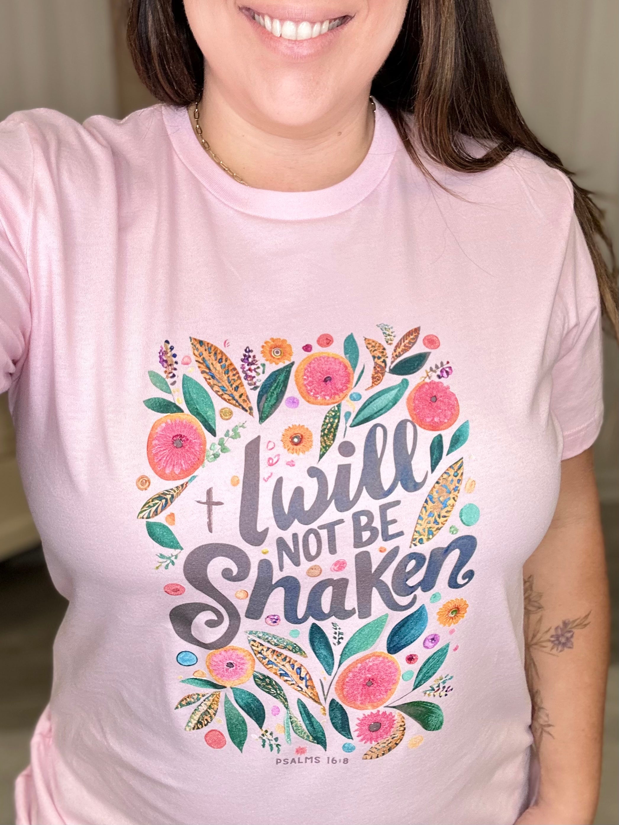 I Will Not Be Shaken Graphic Tee-130 Graphic Tees-Heathered Boho-Heathered Boho Boutique, Women's Fashion and Accessories in Palmetto, FL