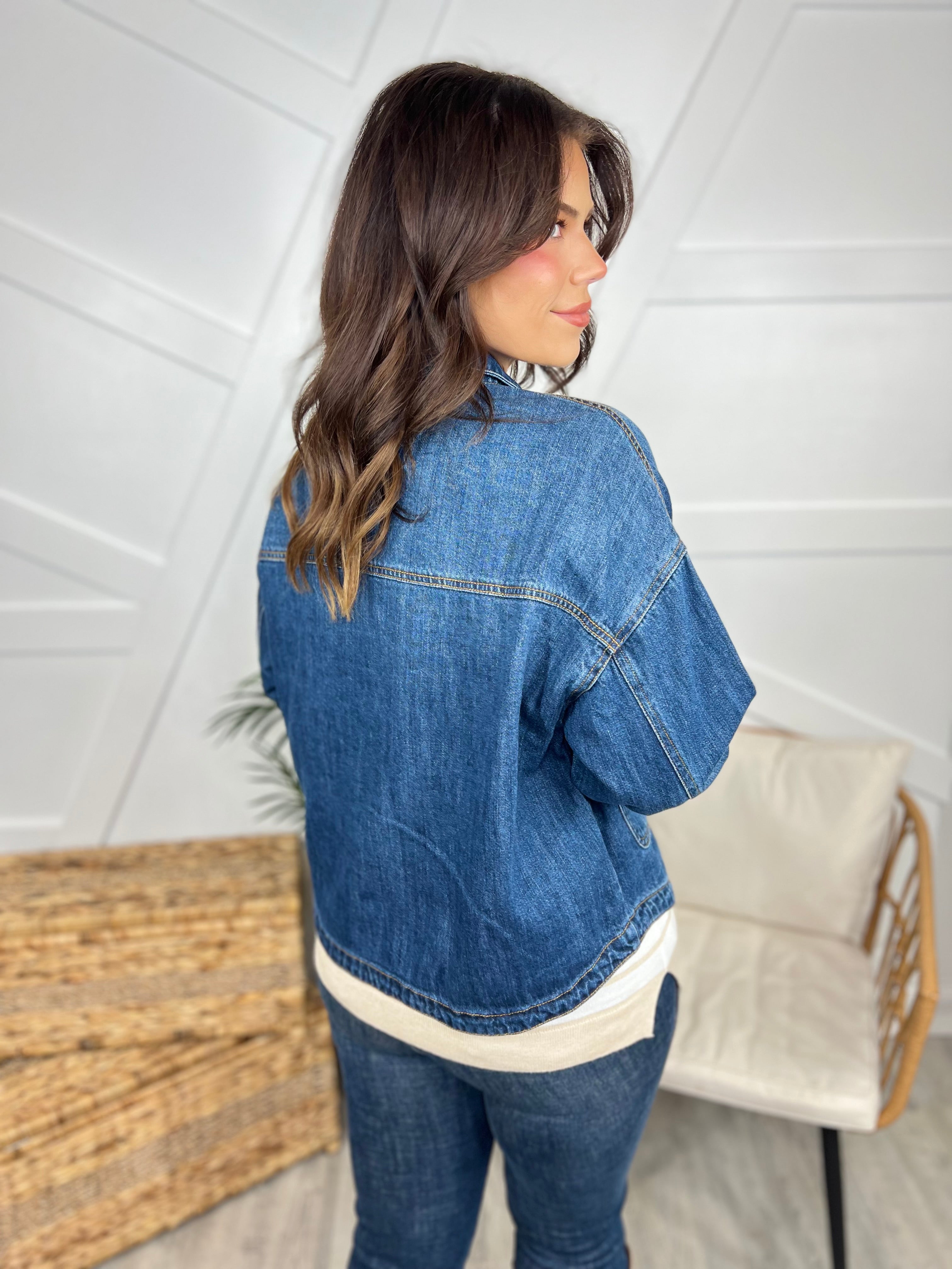 Better Believe It Denim Jacket-200 Jackets/Shackets-Risen Jeans-Heathered Boho Boutique, Women's Fashion and Accessories in Palmetto, FL