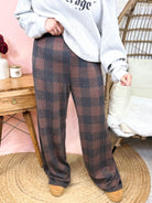 Pinterest Perfect Pants - Chocolate Checkered-150 PANTS-Heathered Boho-Heathered Boho Boutique, Women's Fashion and Accessories in Palmetto, FL
