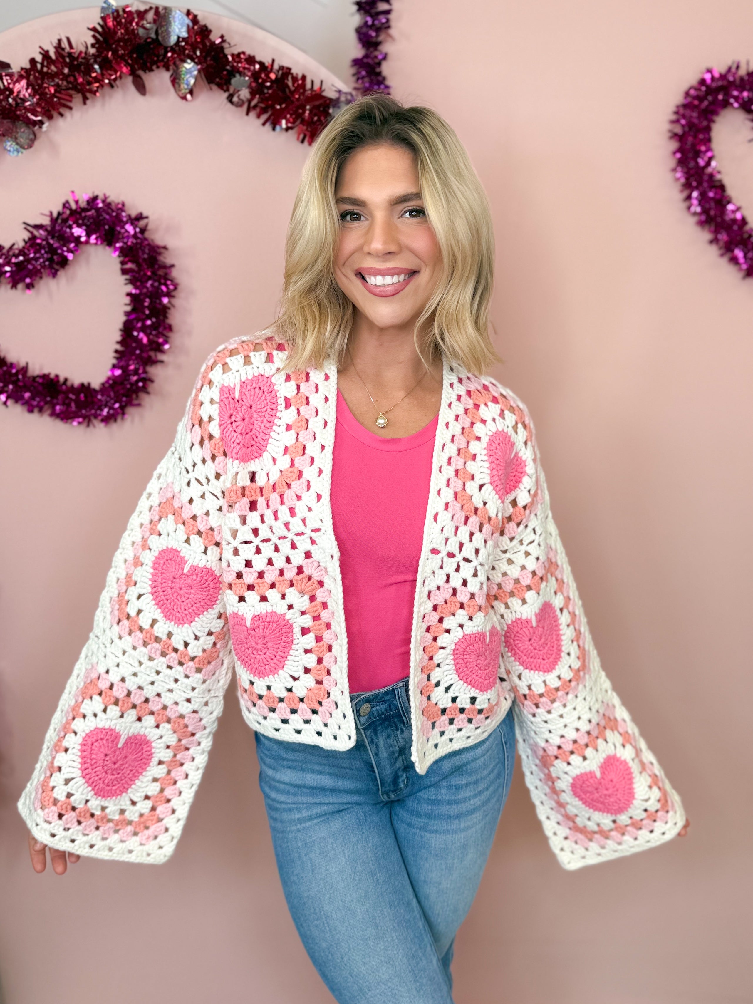 Crochet Love Patch Cardigan-220 CARDIGANS KIMONOS-Debut-Heathered Boho Boutique, Women's Fashion and Accessories in Palmetto, FL